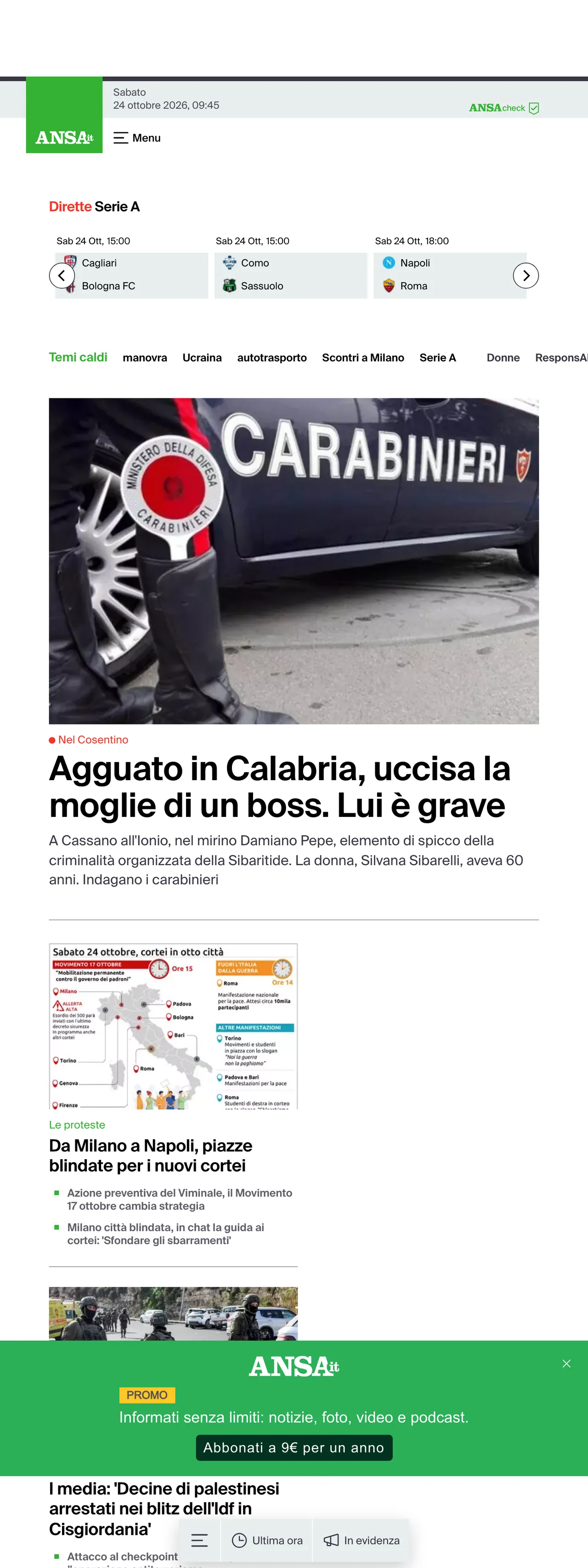 Screenshot of the ANSA front page