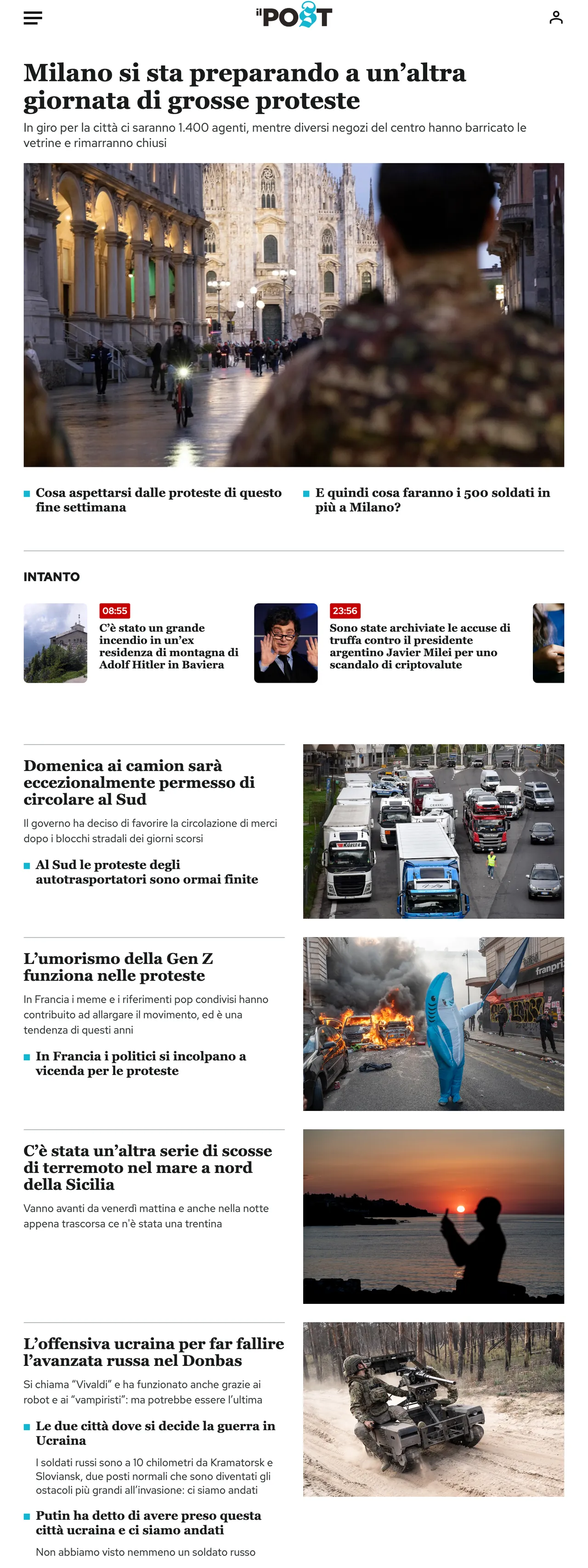 Screenshot of the Il Post front page