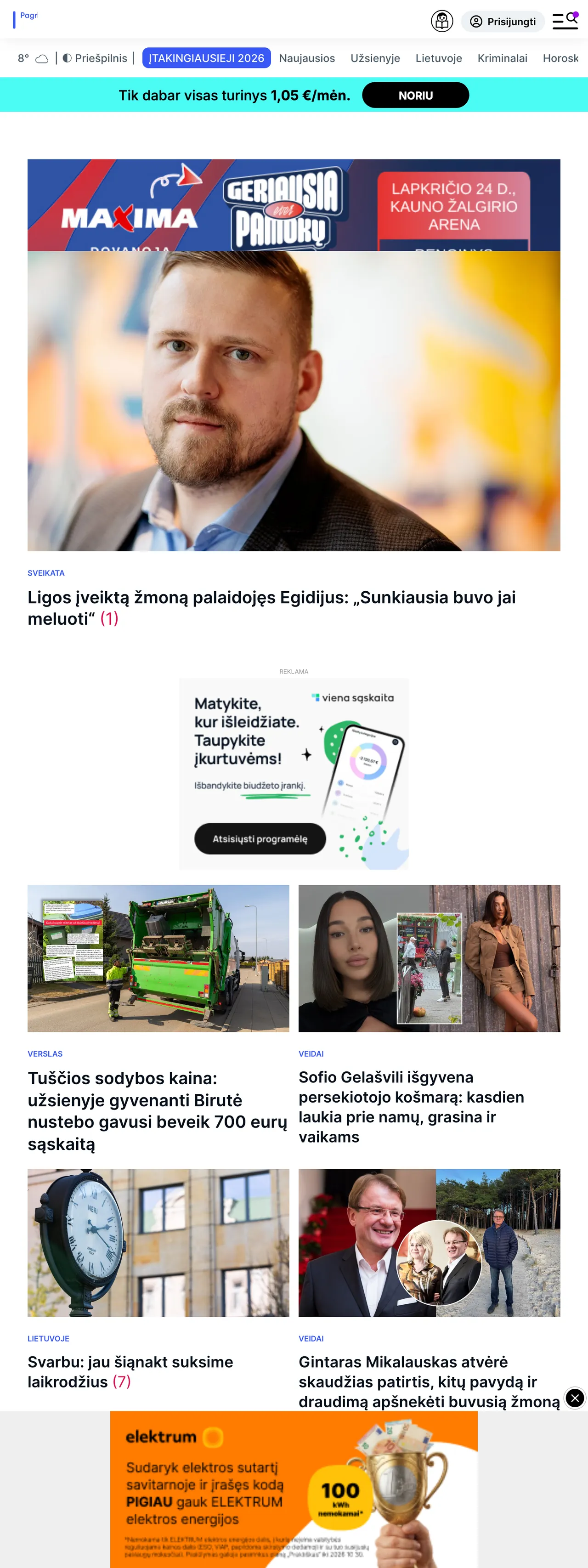 Screenshot of the Delfi front page