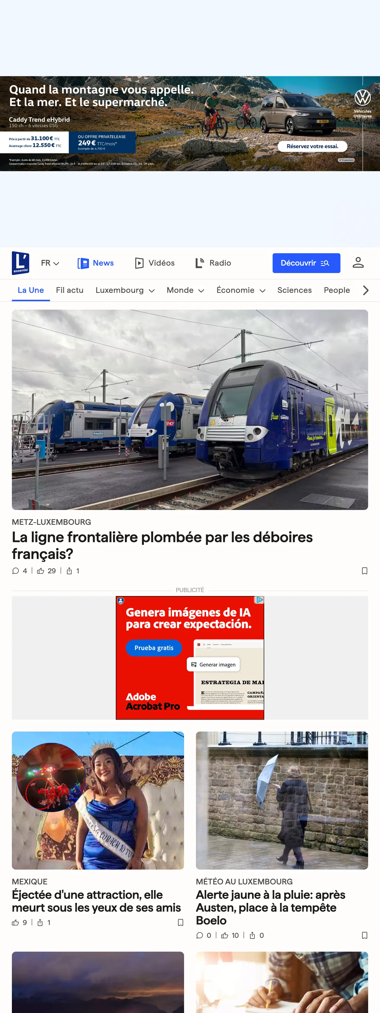 Screenshot of the L'essentiel front page