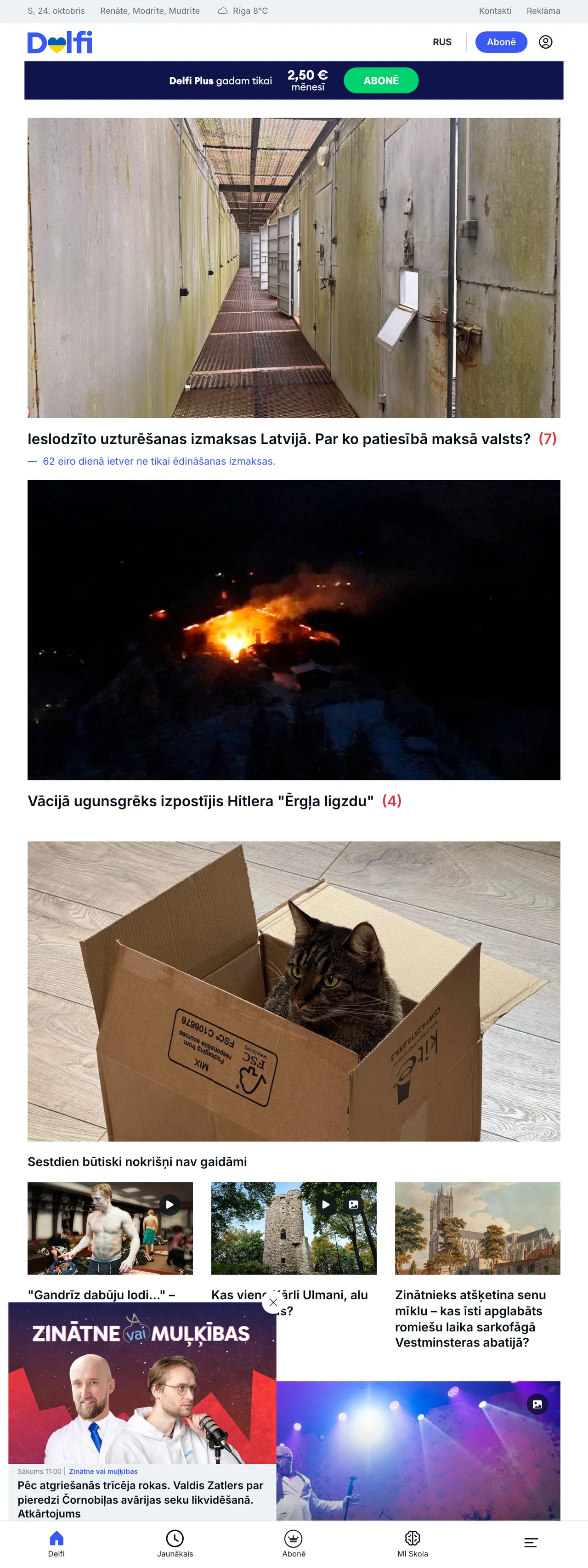 Screenshot of the Delfi front page