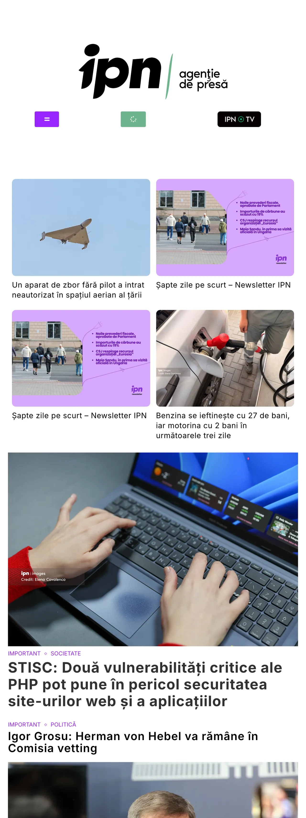 Screenshot of the IPN front page