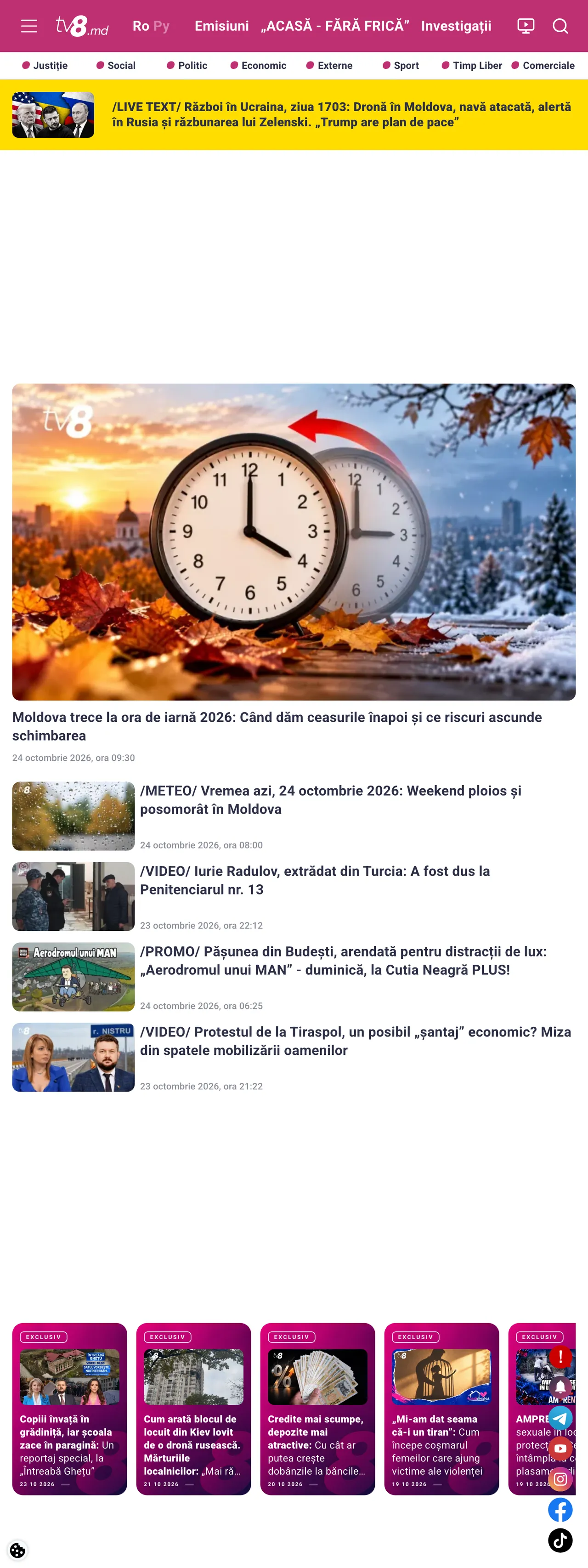 Screenshot of the TV8 front page