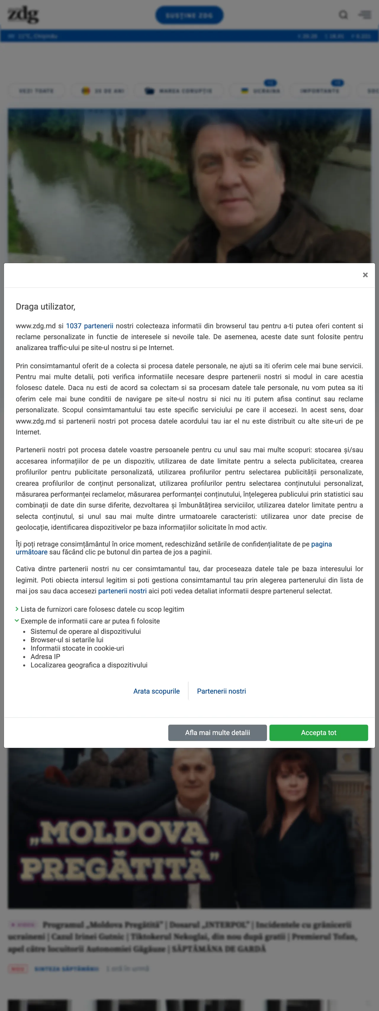 Screenshot of the Ziarul de Gardă front page