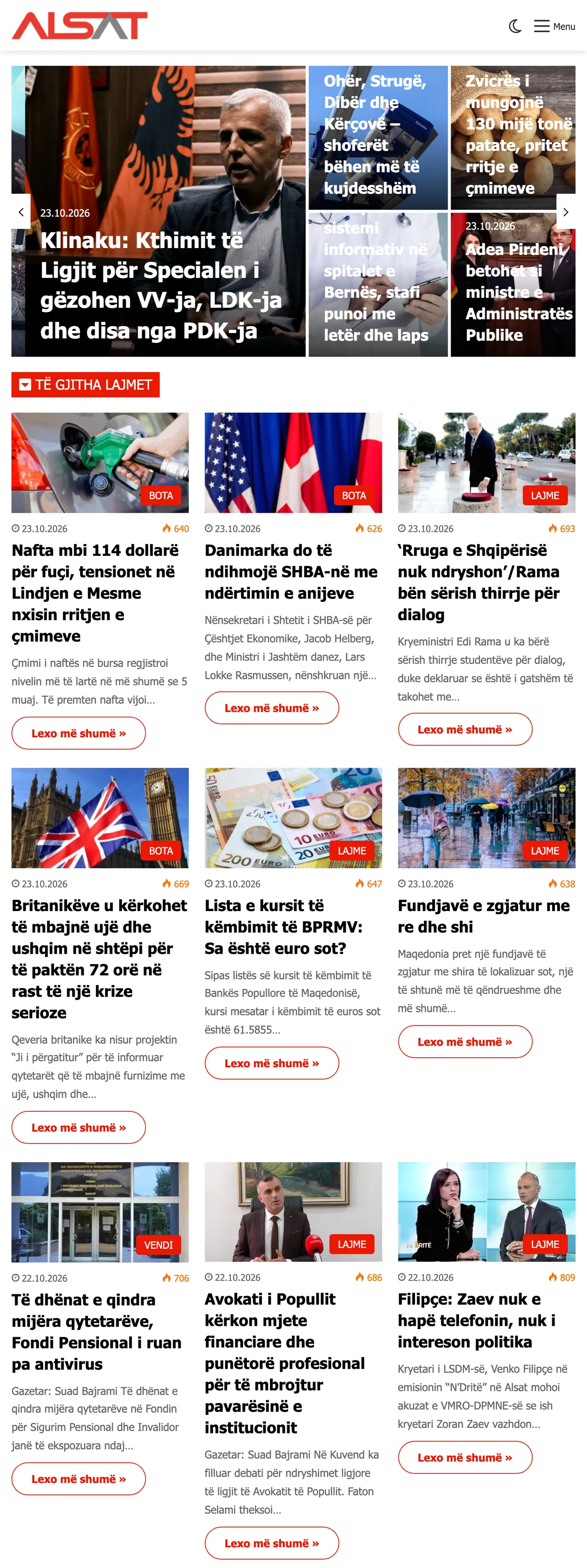 Screenshot of the ALSAT front page