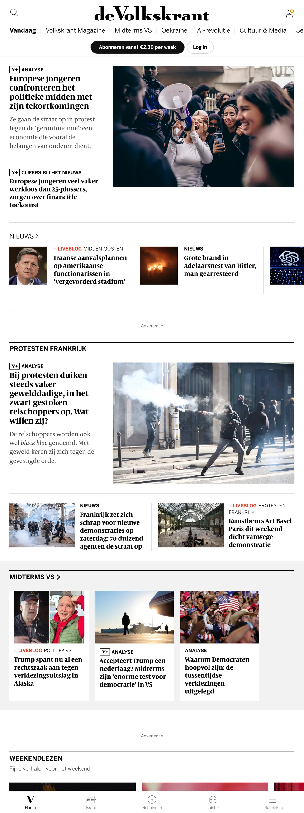 Screenshot of the de Volkskrant front page