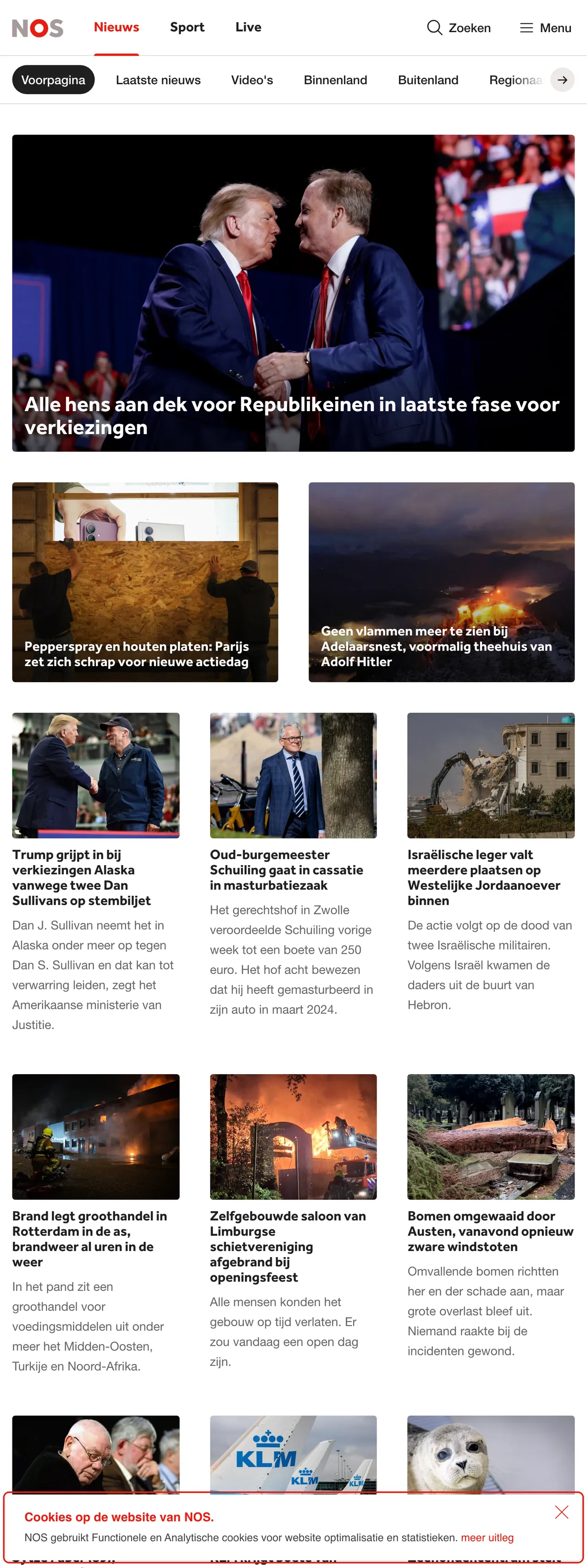 Screenshot of the NOS front page