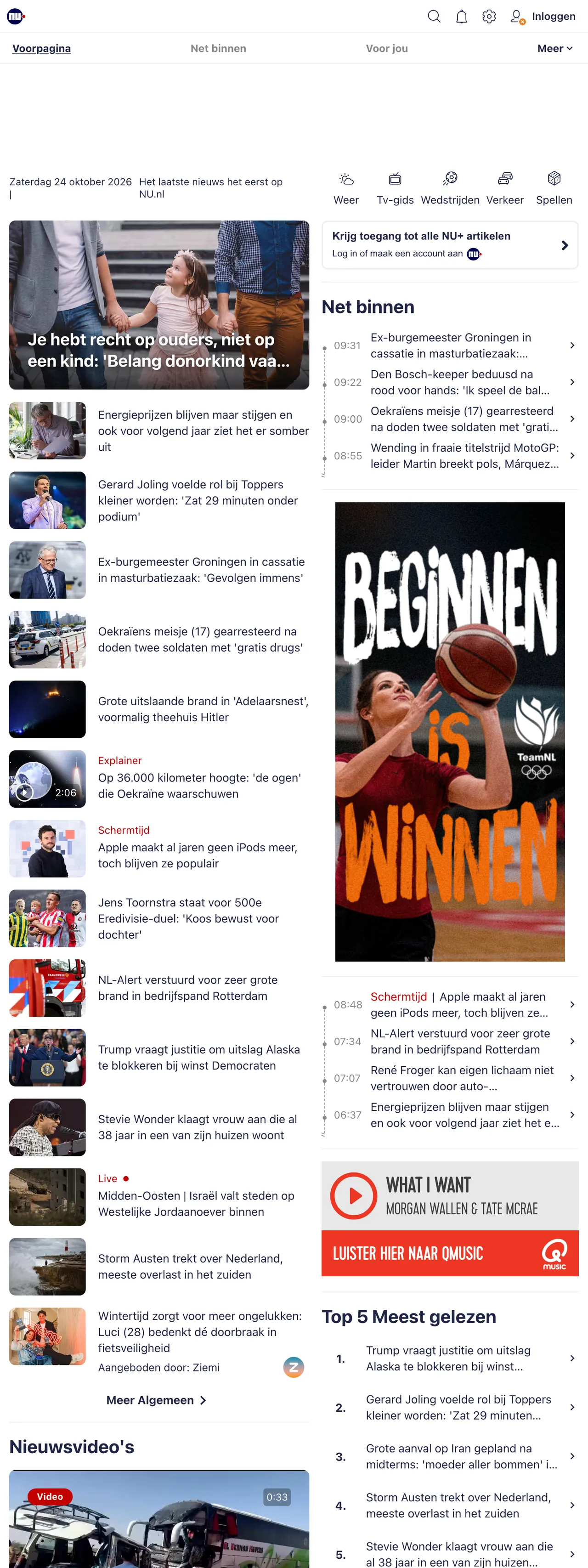 Screenshot of the NU.nl front page
