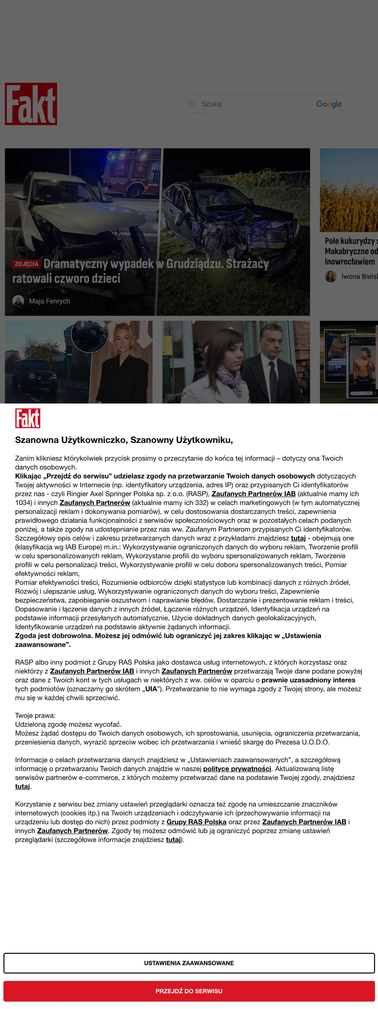 Screenshot of the Fakt front page