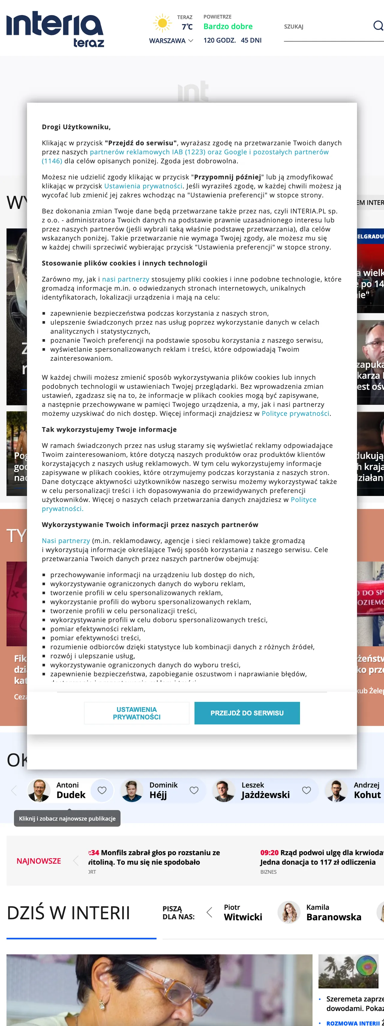 Screenshot of the Interia front page
