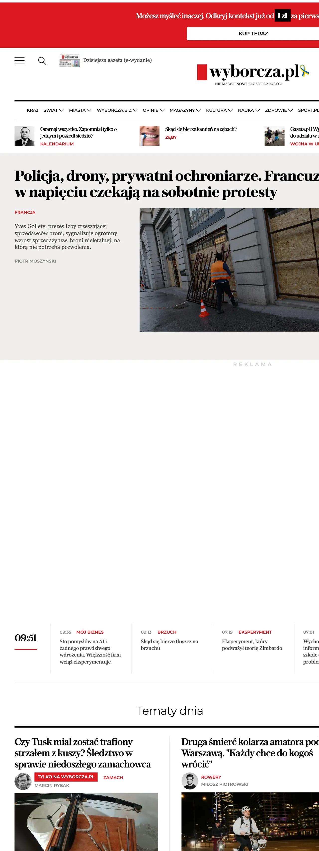 Screenshot of the Wyborcza front page