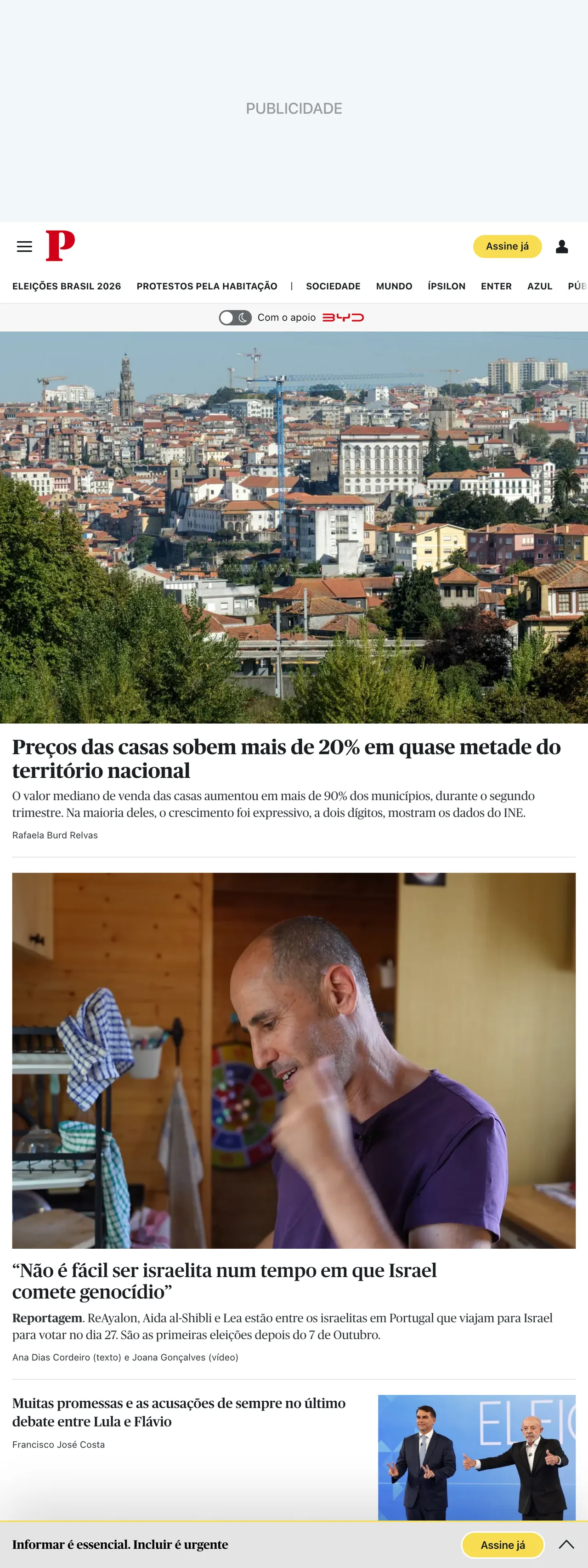 Screenshot of the Público front page