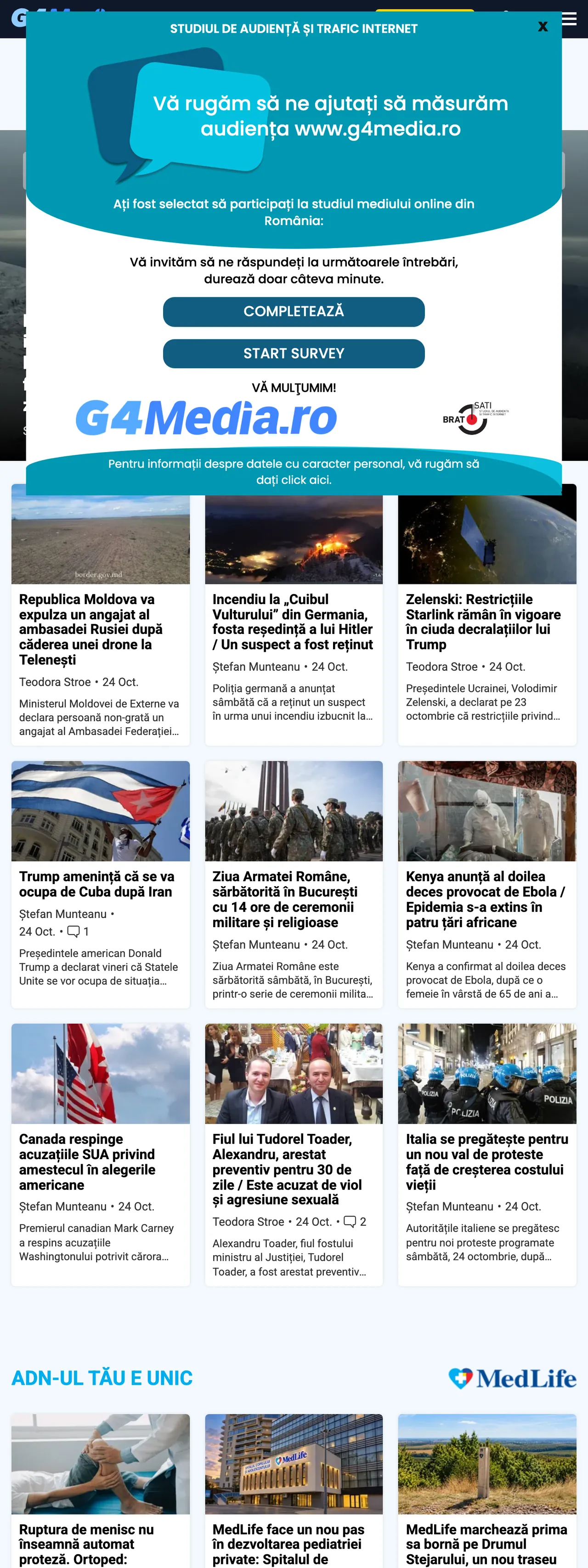 Screenshot of the G4Media front page