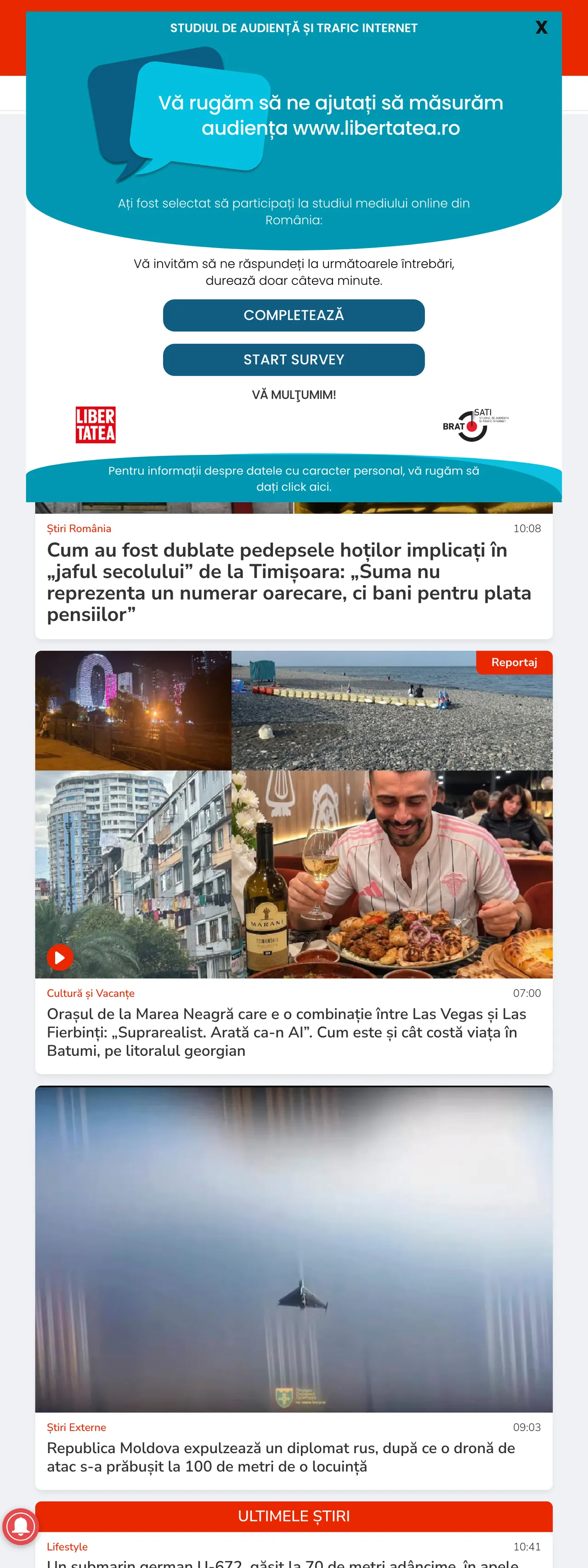 Screenshot of the Libertatea front page