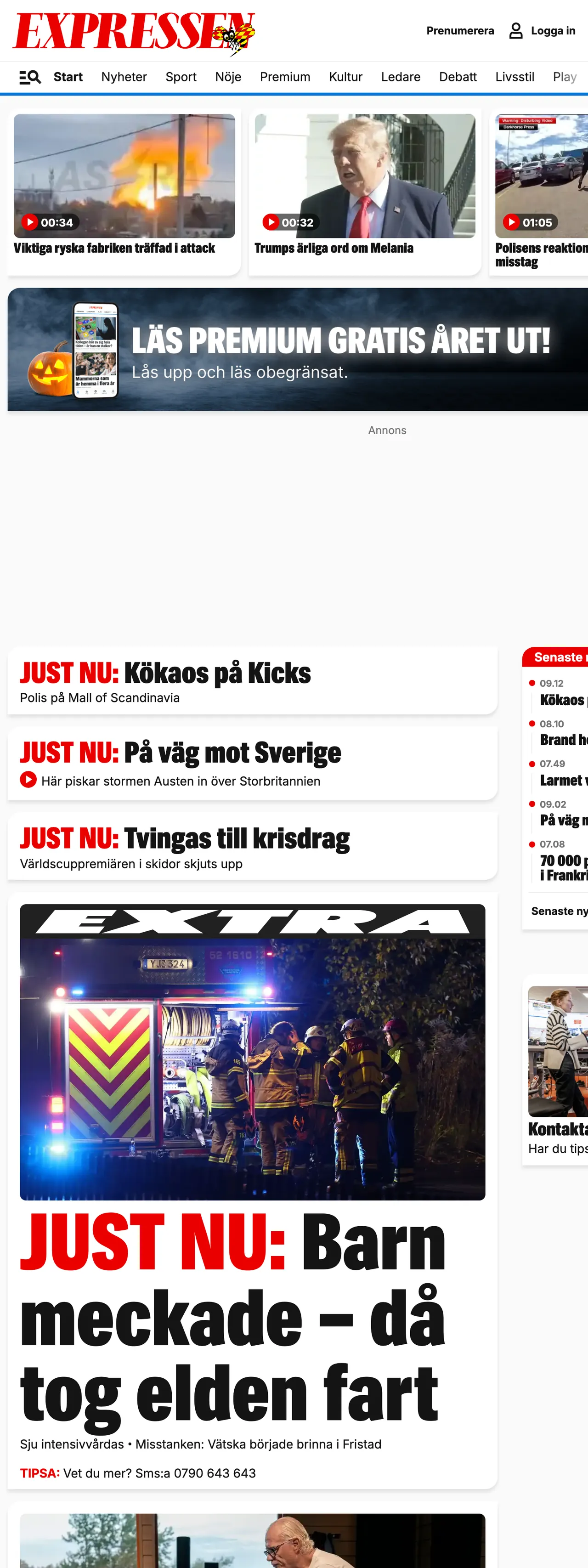 Screenshot of the Expressen front page