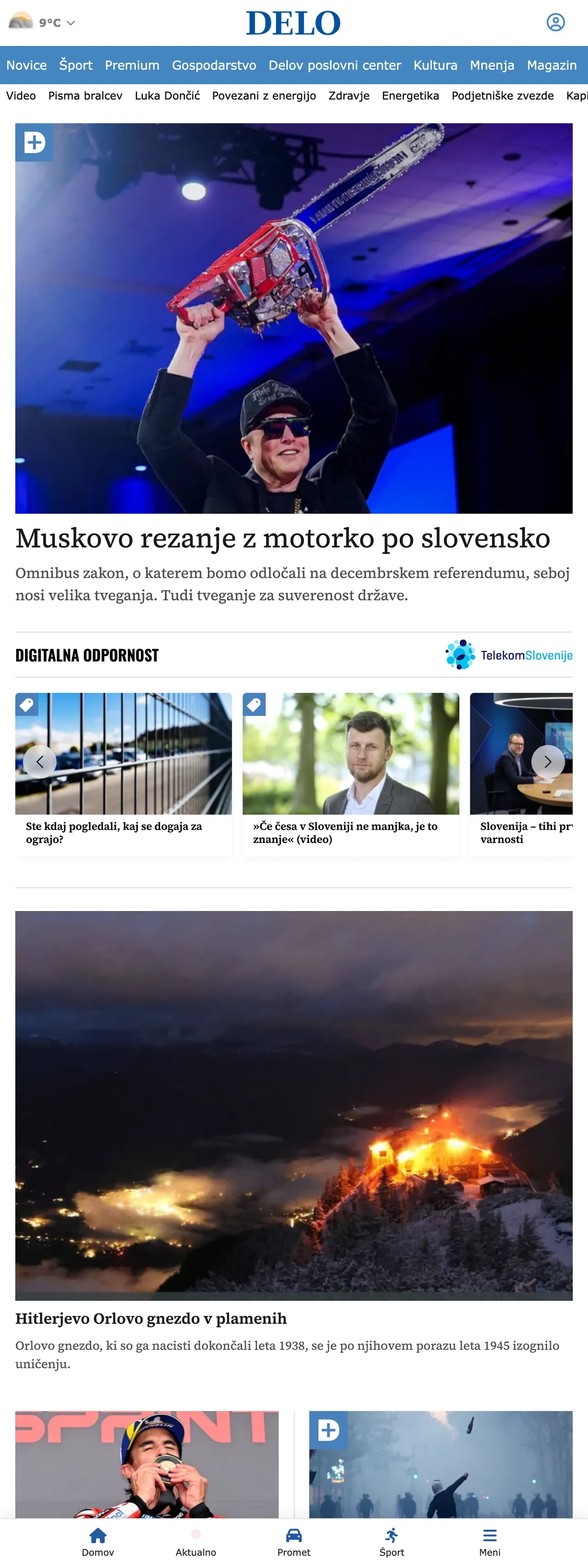 Screenshot of the Delo front page
