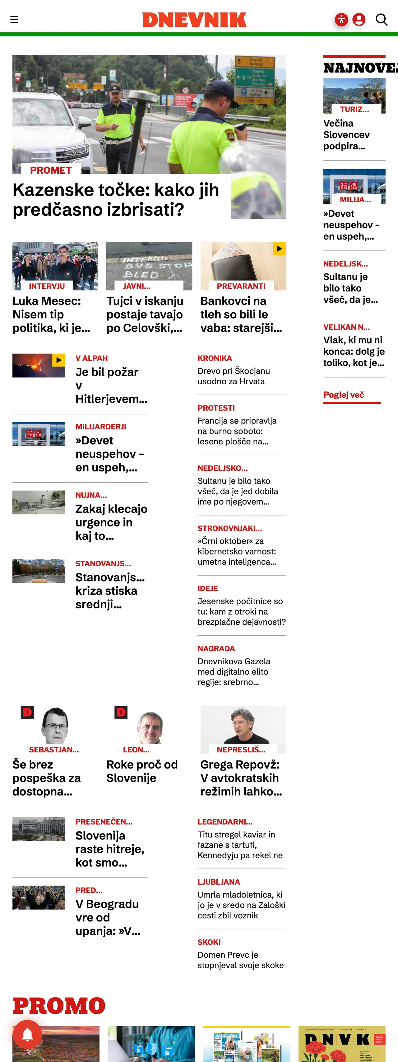 Screenshot of the Dnevnik front page