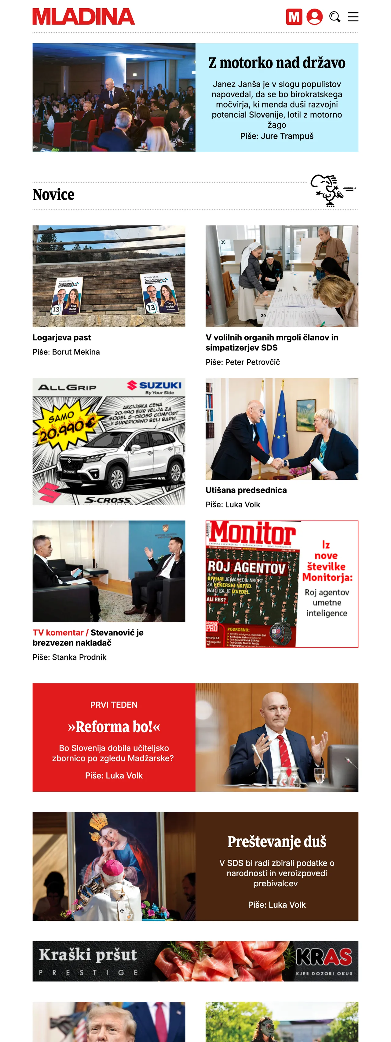 Screenshot of the Mladina front page