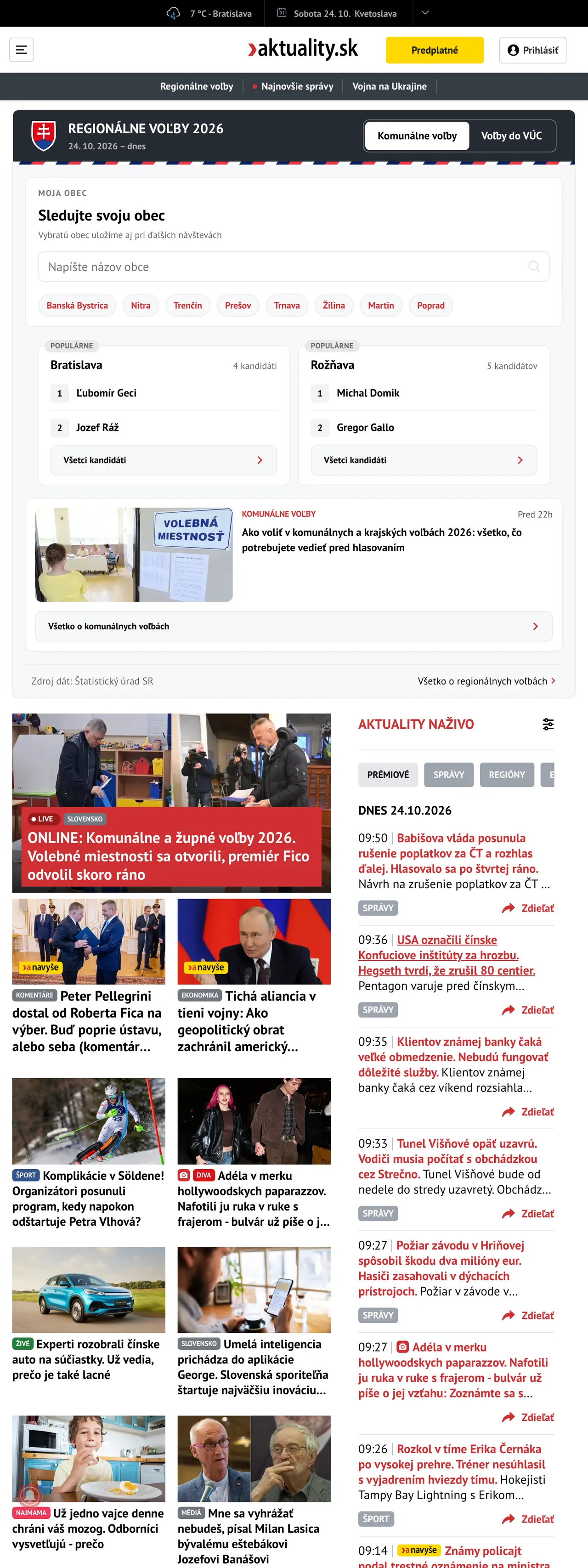 Screenshot of the Aktuality.sk front page