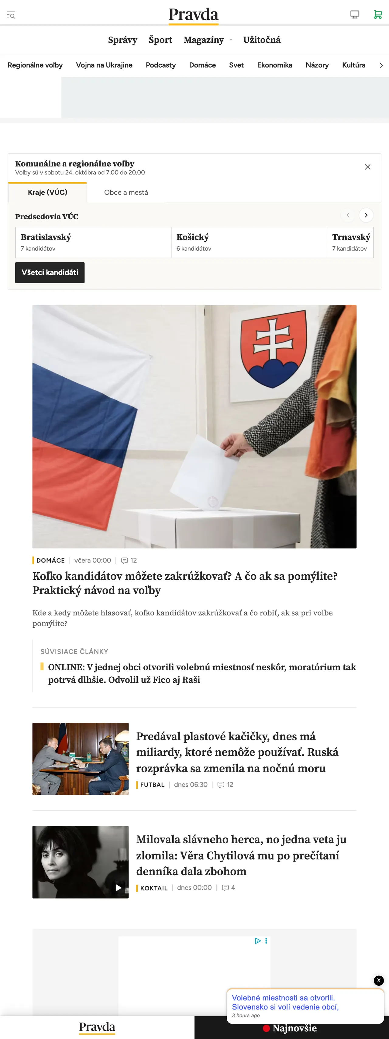 Screenshot of the Pravda front page