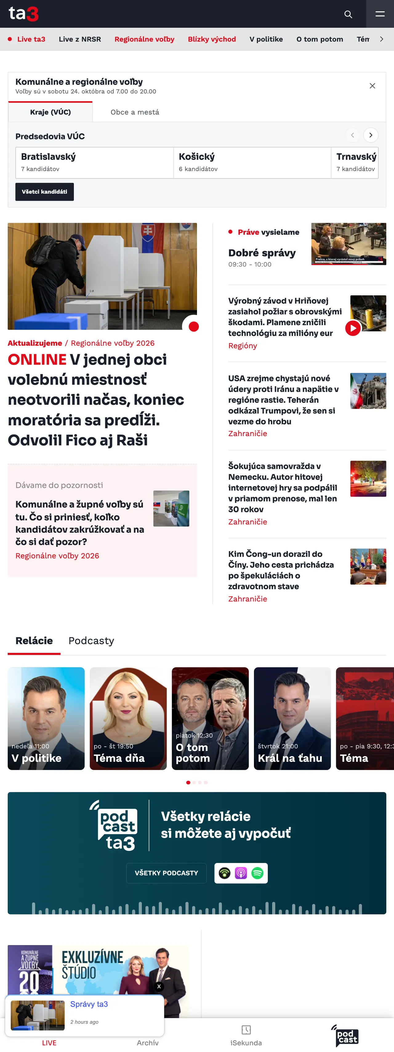 Screenshot of the TA3 front page