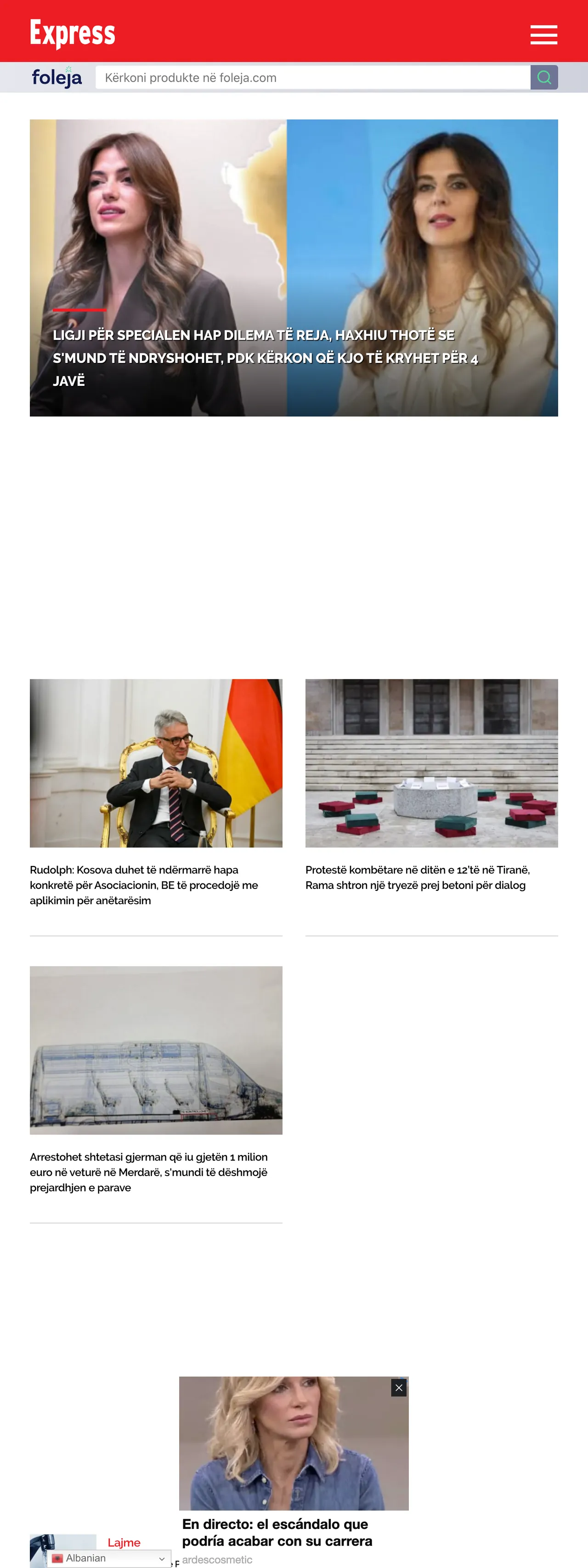 Screenshot of the Gazeta Express front page