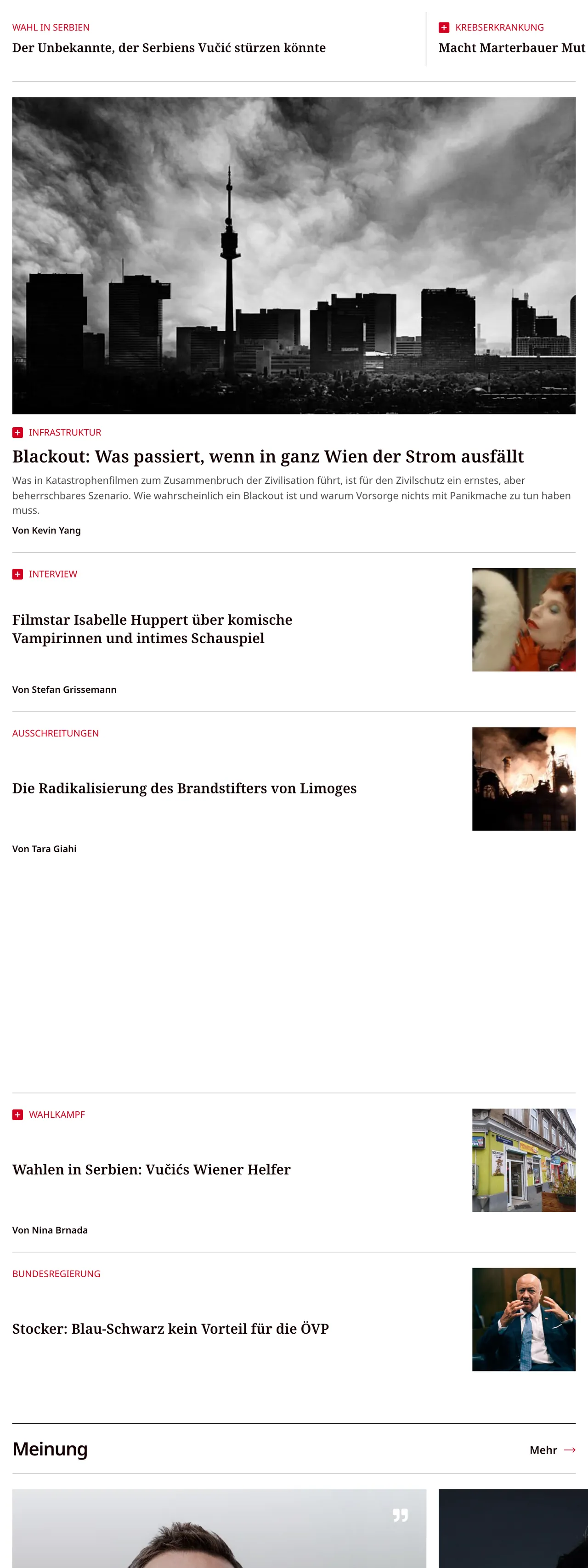 Screenshot of the profil front page