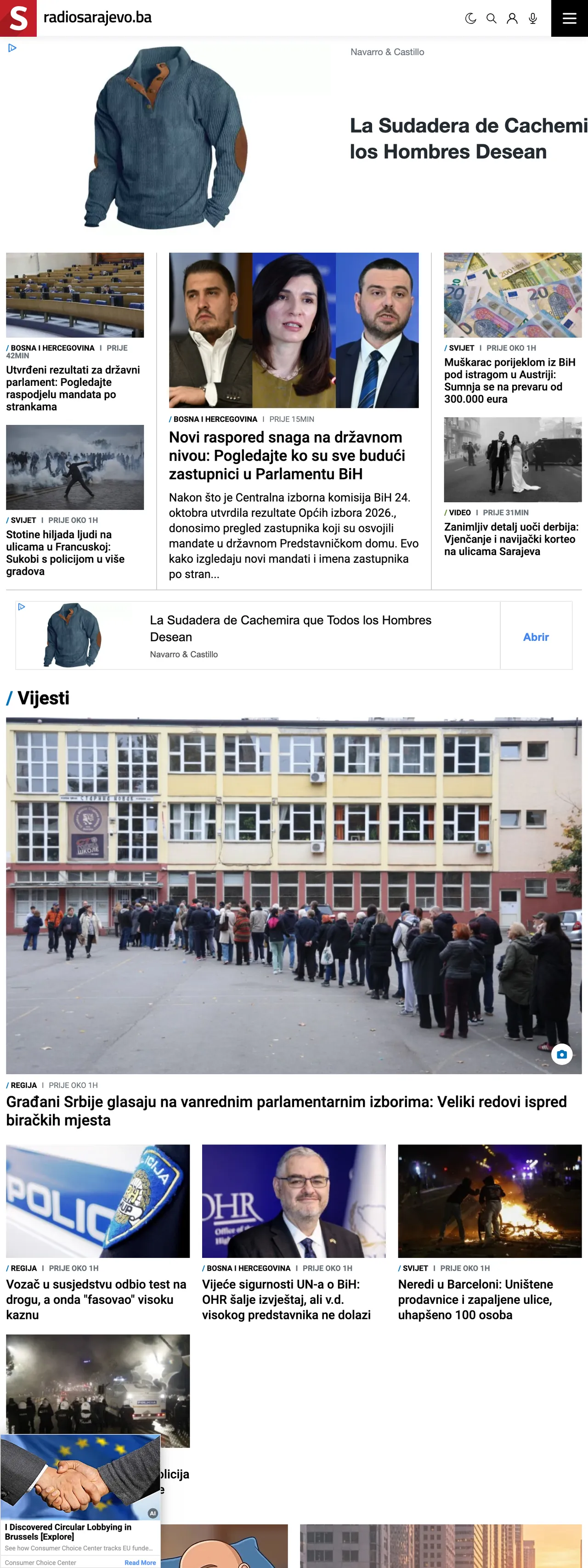 Screenshot of the Radio Sarajevo front page