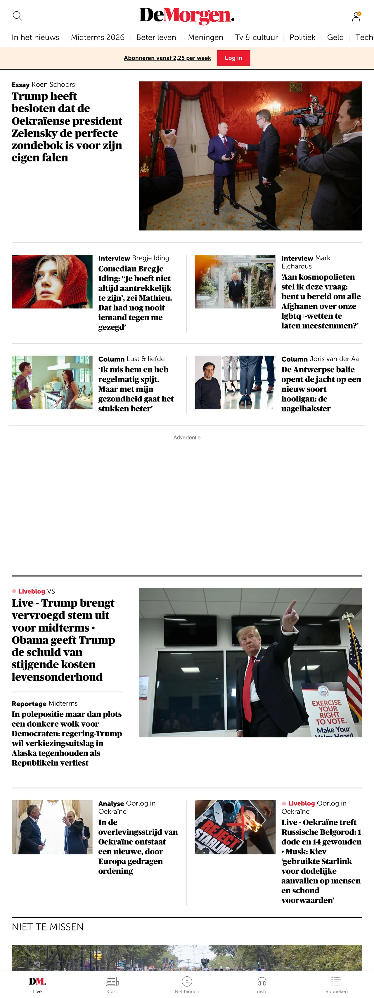 Screenshot of the De Morgen front page