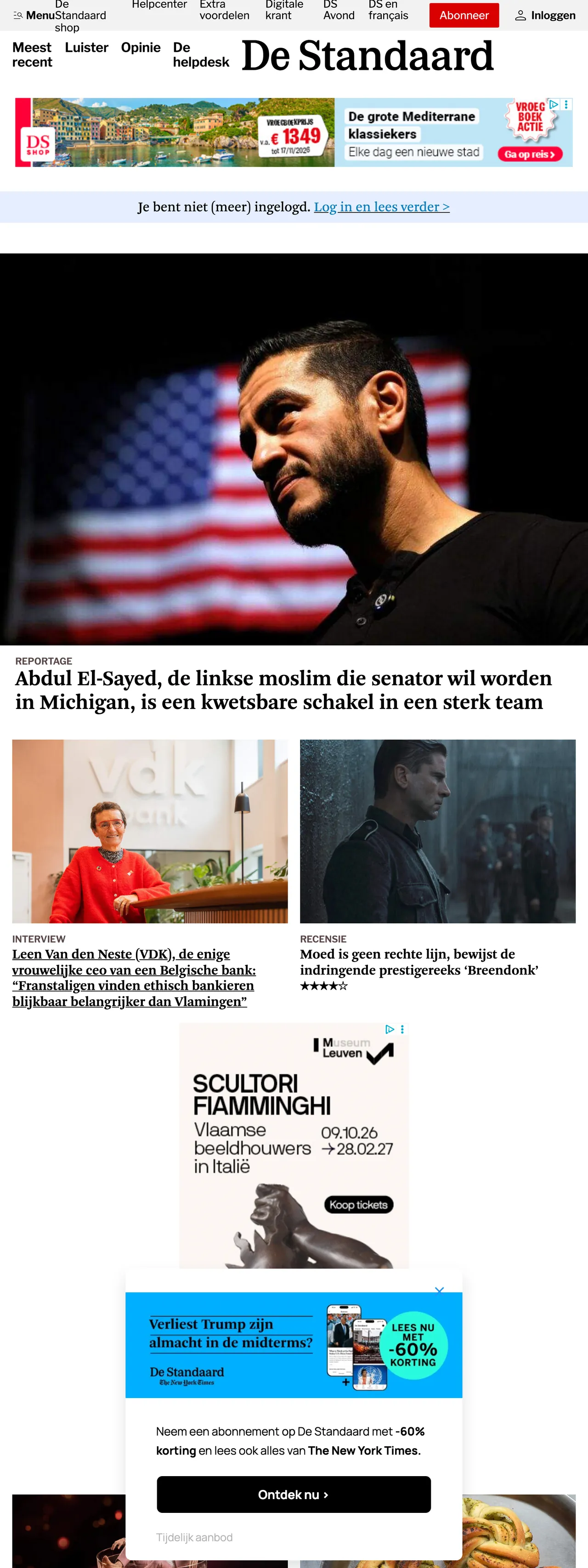 Screenshot of the De Standaard front page