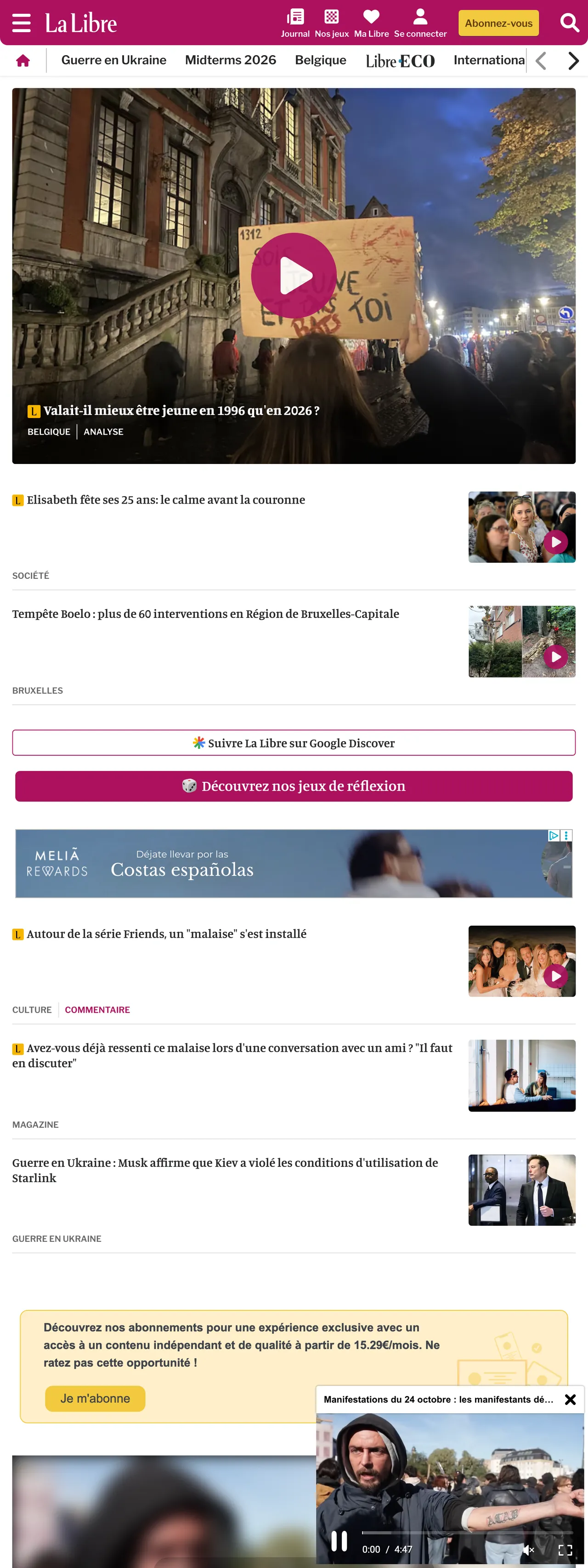 Screenshot of the La Libre front page