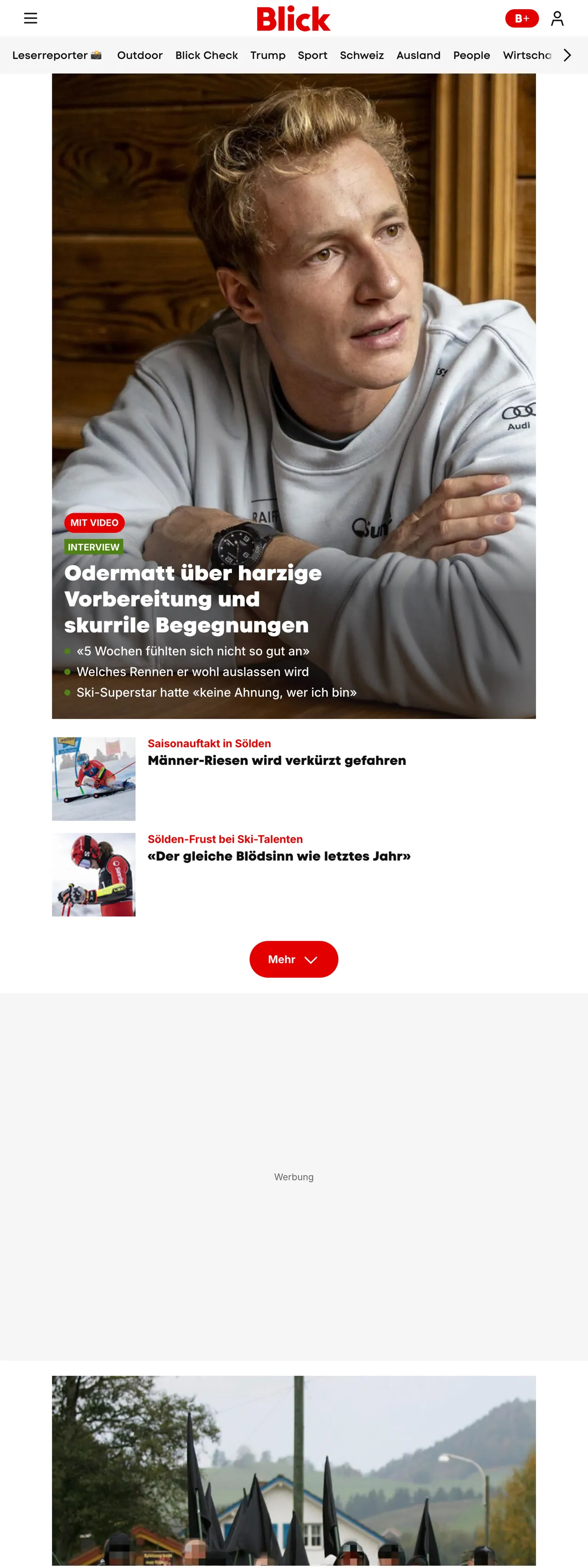 Screenshot of the Blick front page