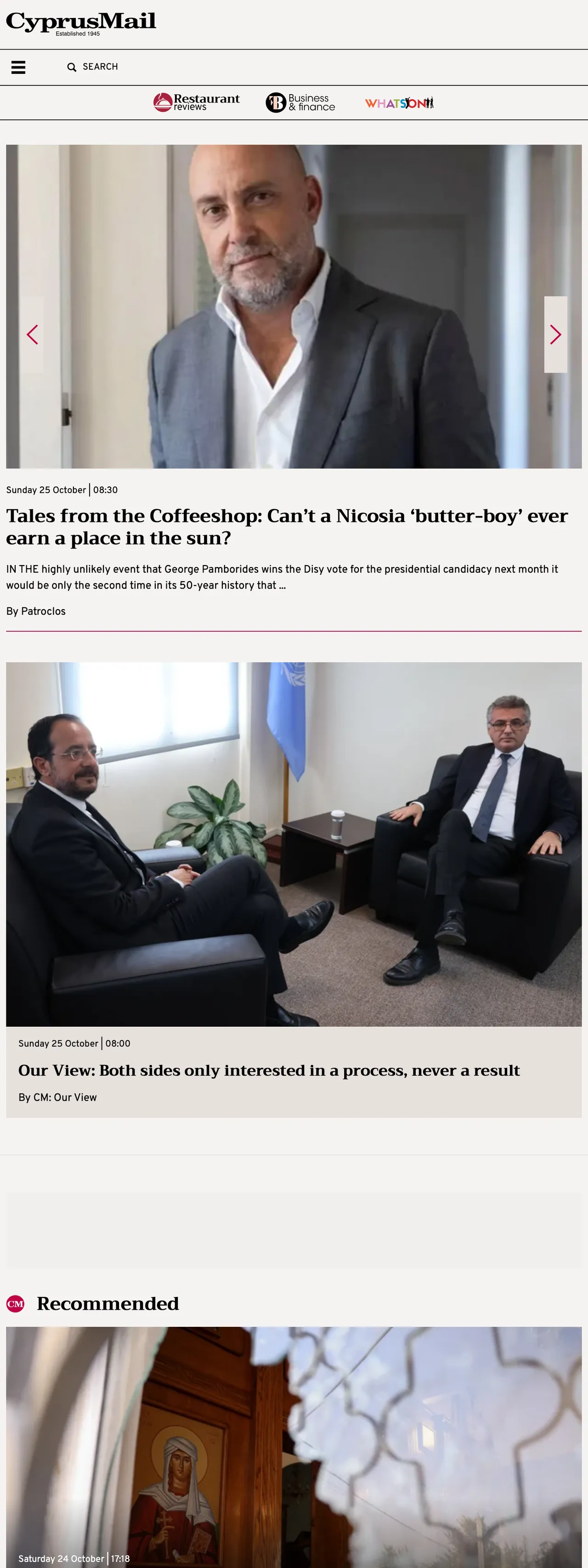 Screenshot of the Cyprus Mail front page