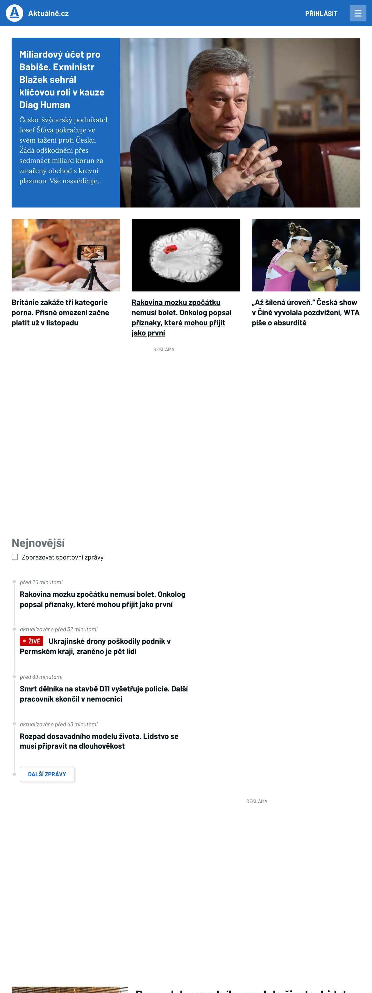 Screenshot of the Aktuálně.cz front page