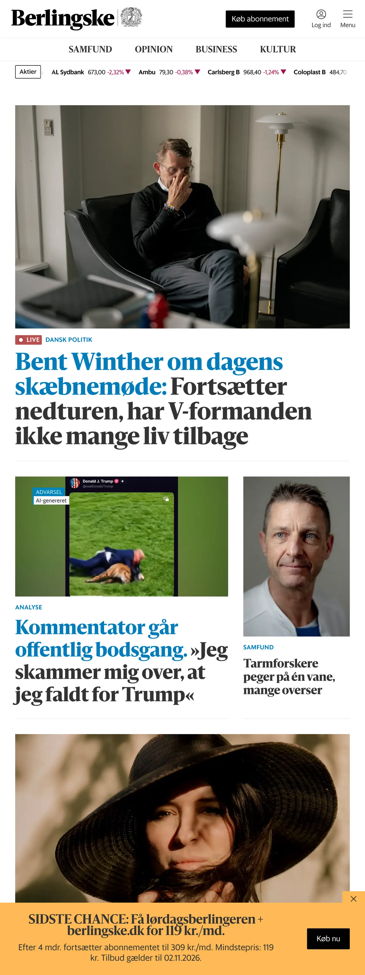 Screenshot of the Berlingske front page