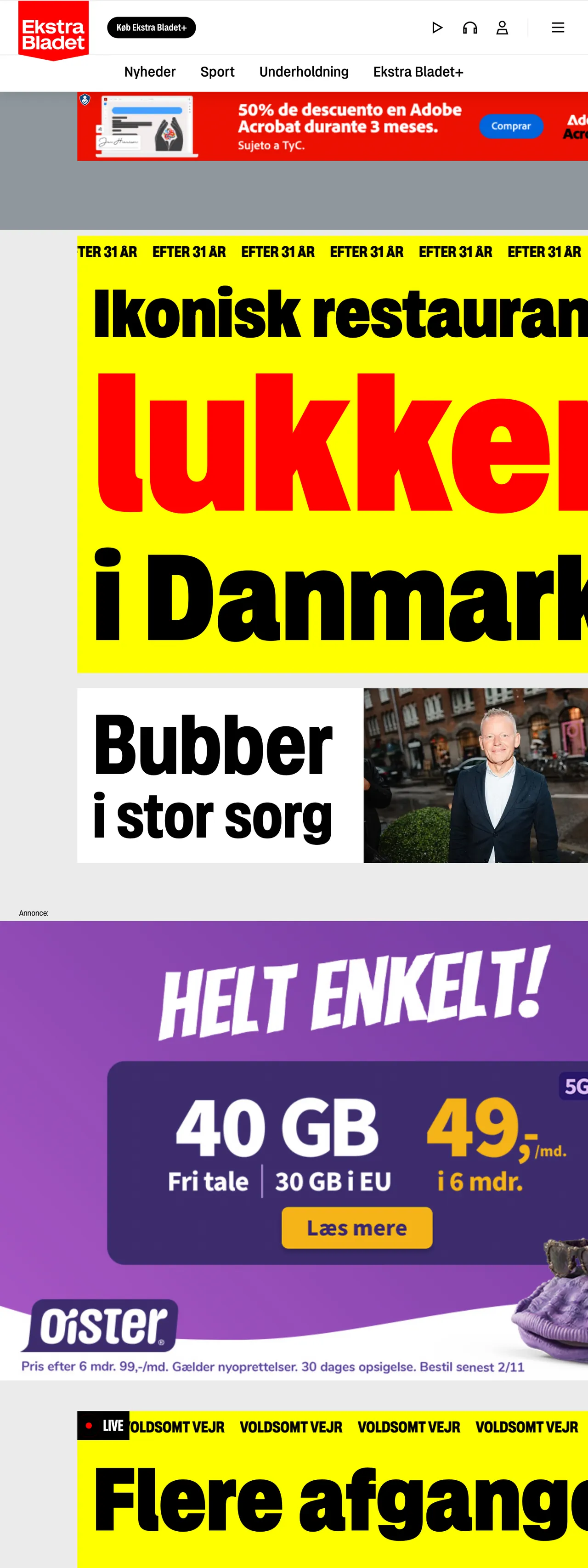 Screenshot of the Ekstra Bladet front page