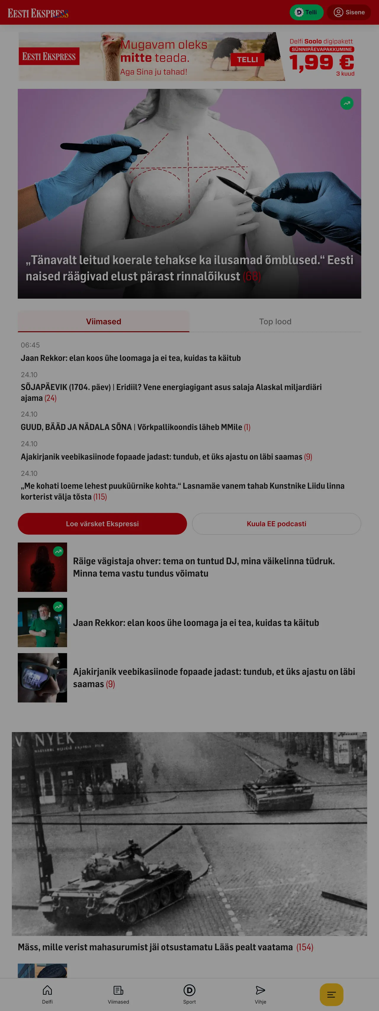 Screenshot of the Eesti Ekspress front page