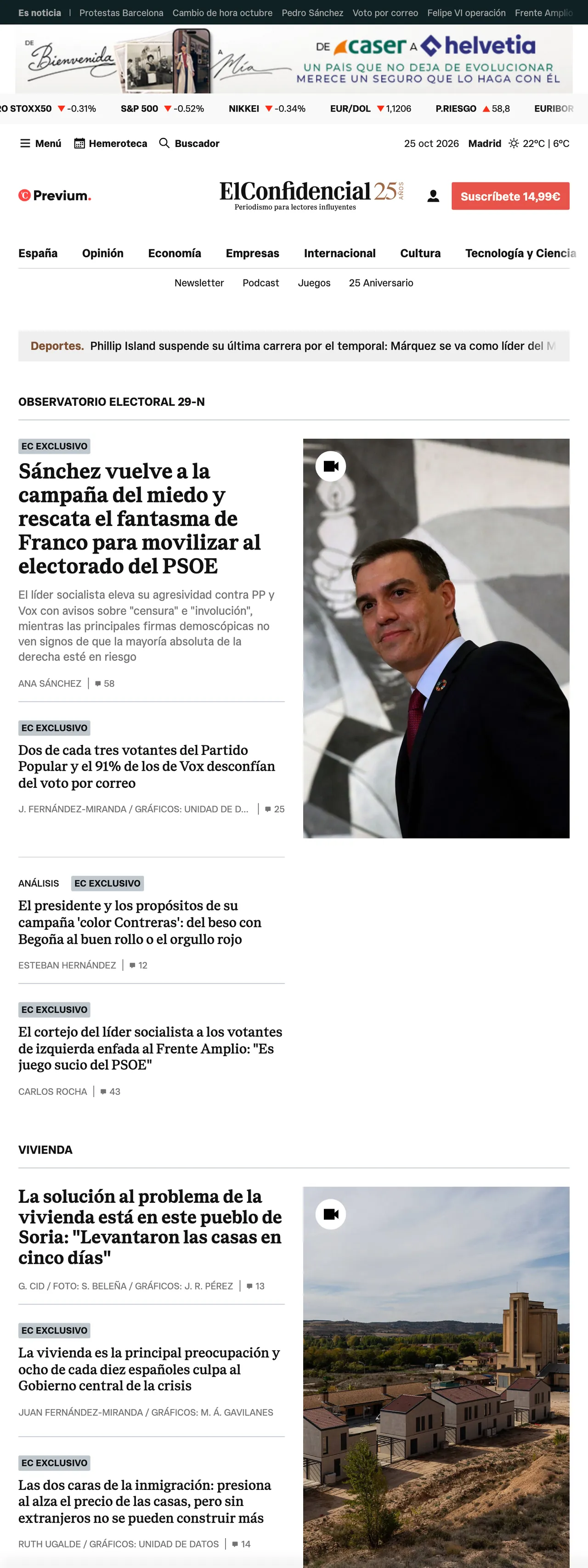 Screenshot of the El Confidencial front page