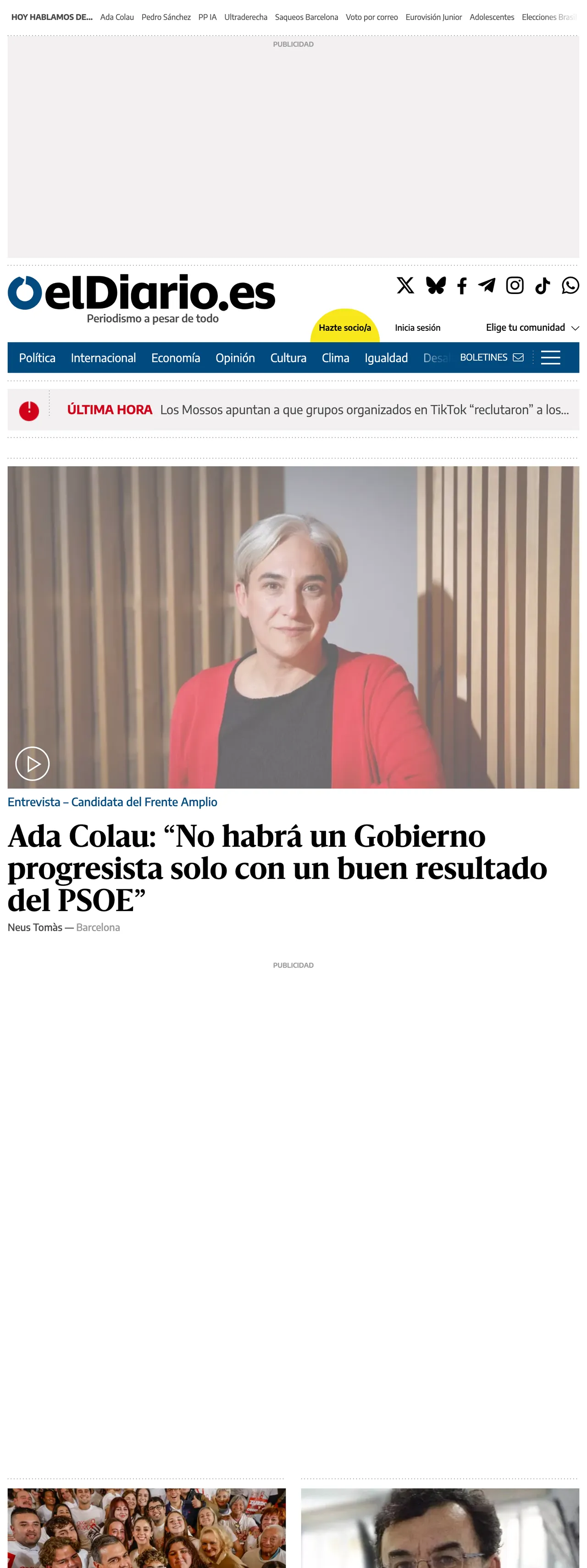 Screenshot of the elDiario.es front page
