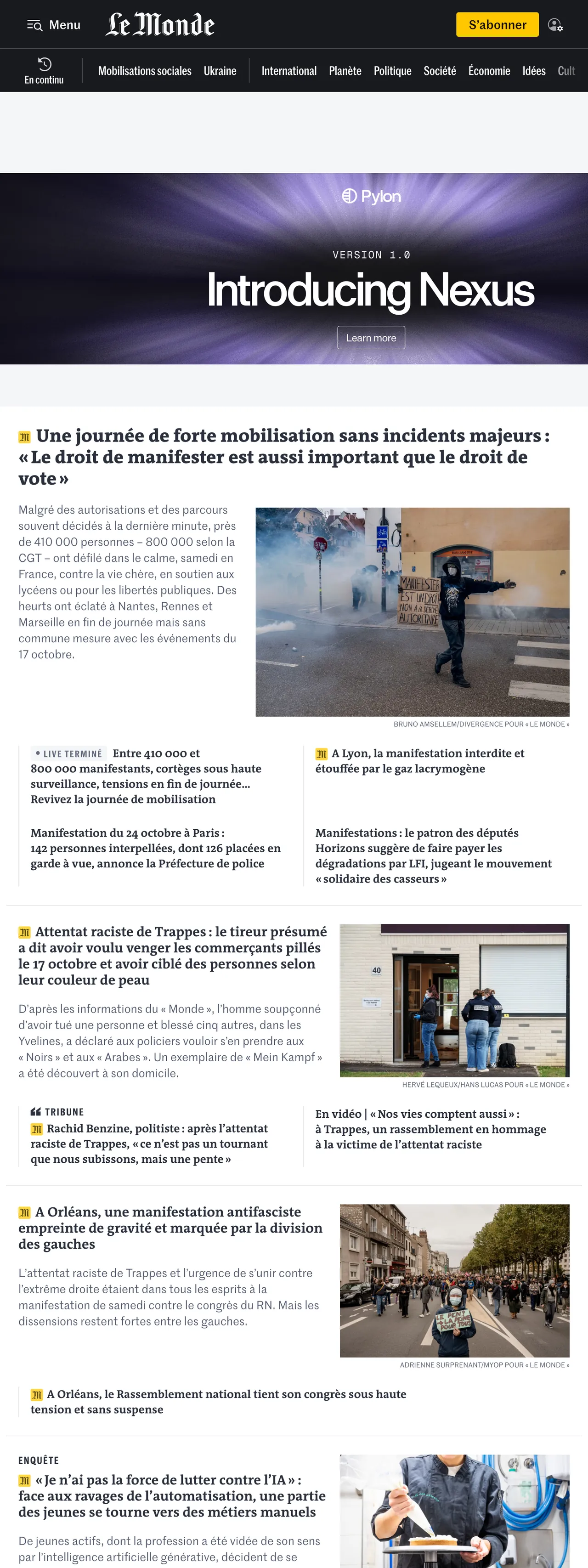 Screenshot of the Le Monde front page