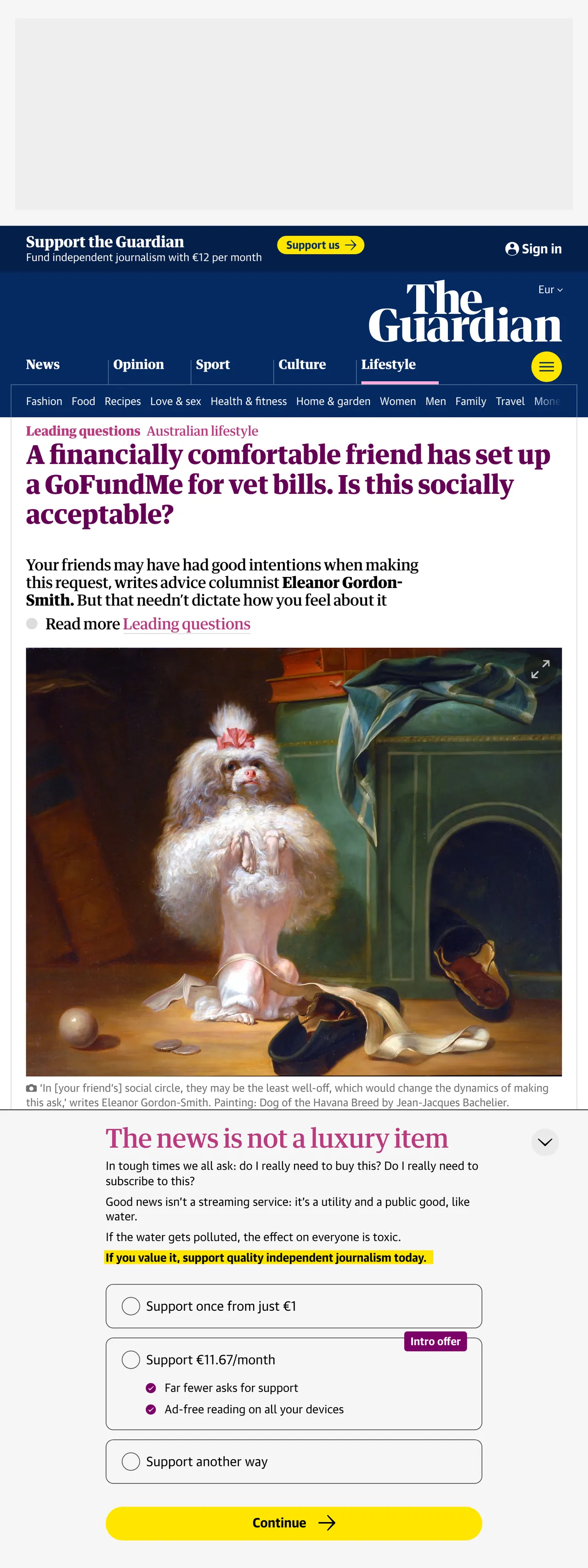 Screenshot of the The Guardian front page