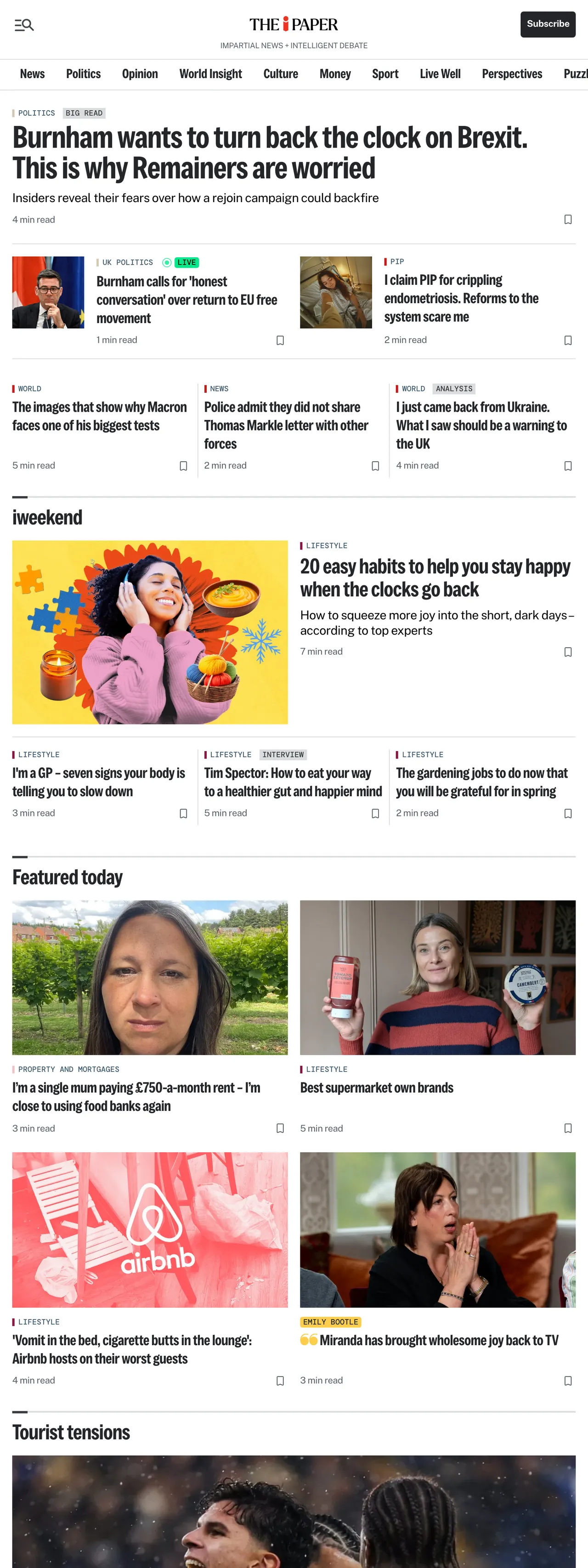 Screenshot of the The i Paper front page