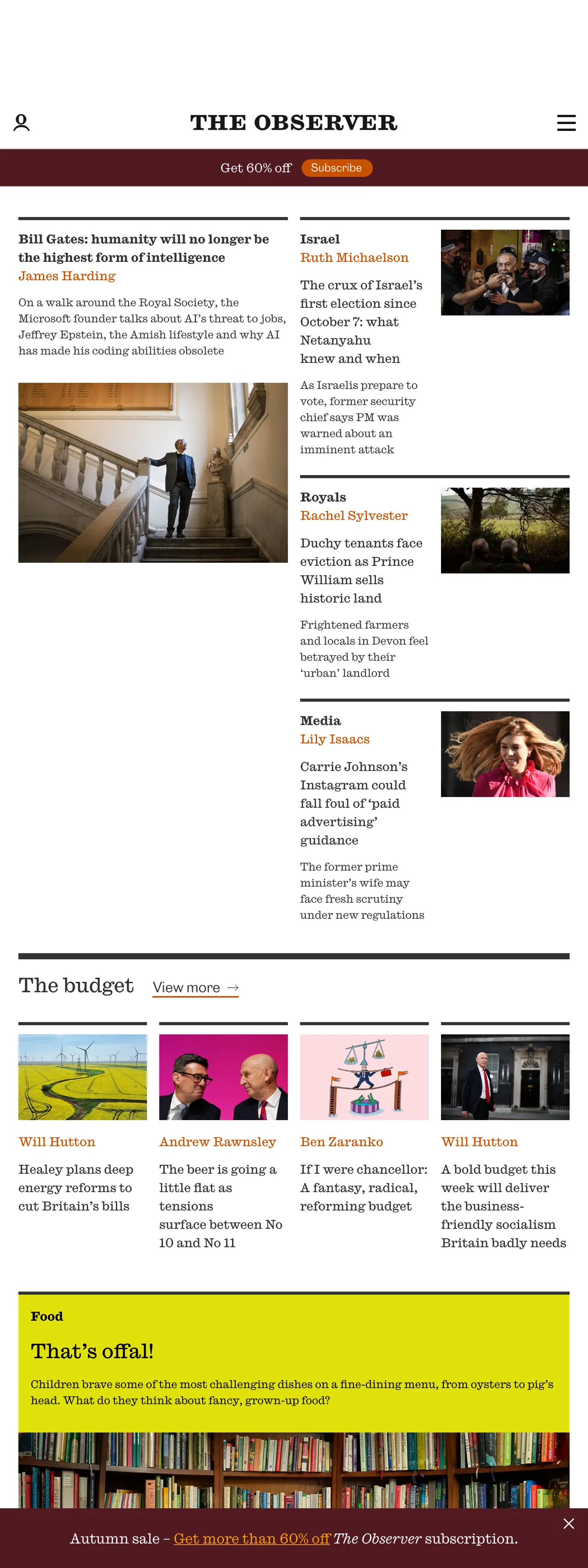 Screenshot of the The Observer front page