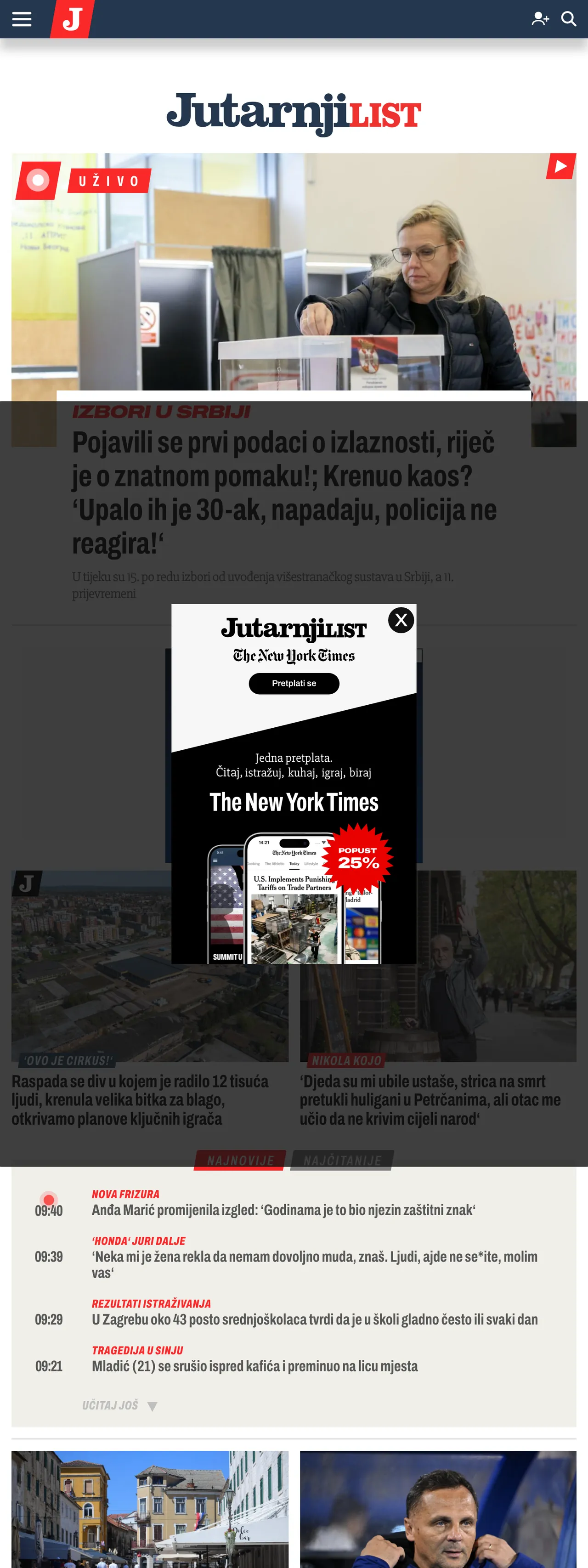 Screenshot of the Jutarnji list front page