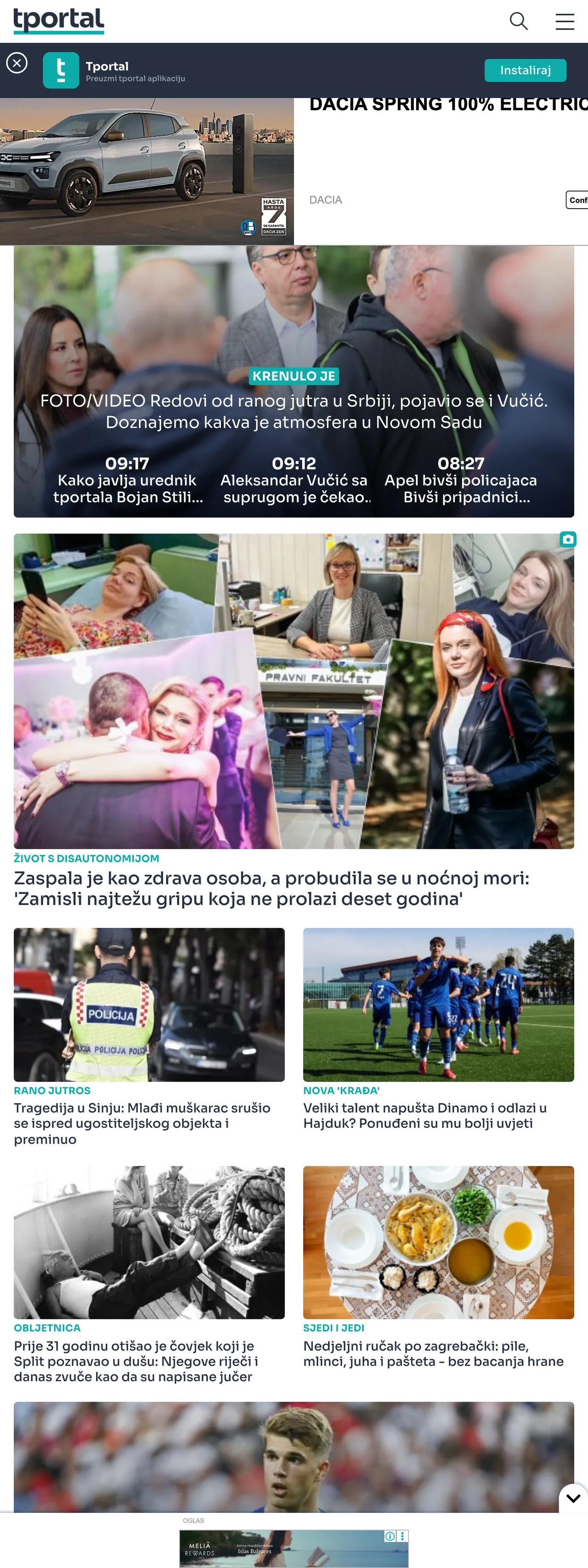 Screenshot of the tportal front page