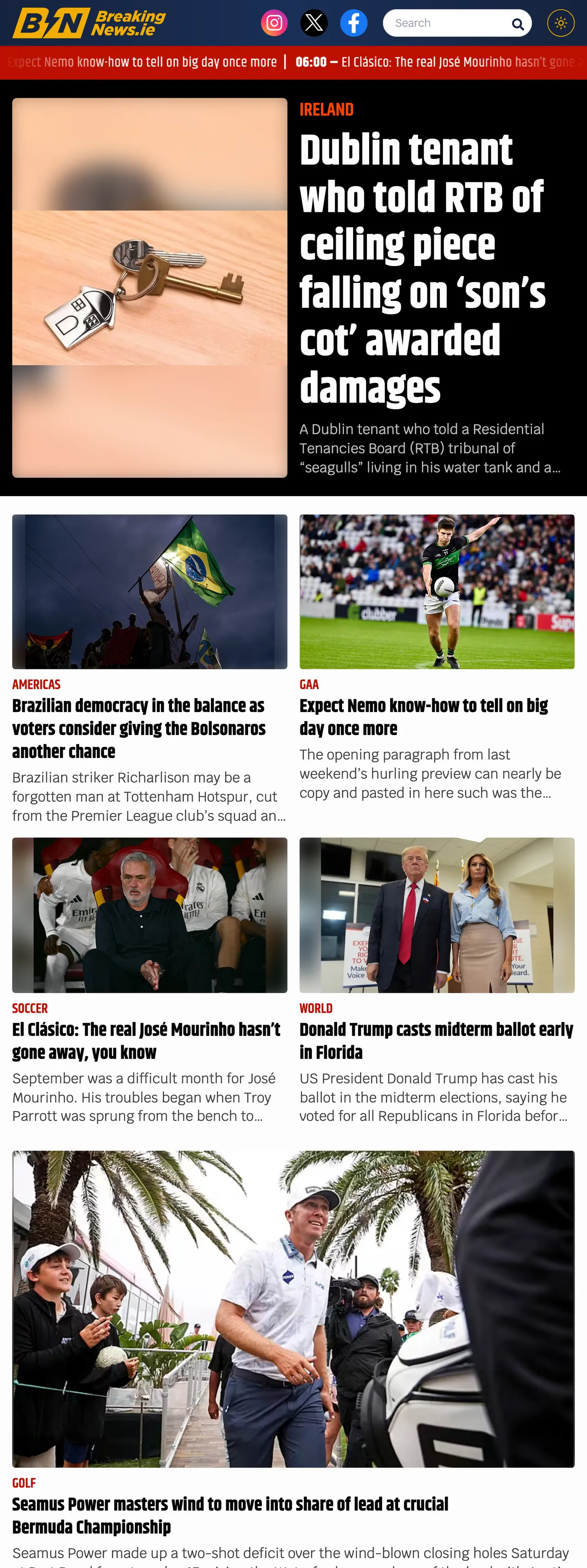 Screenshot of the BreakingNews.ie front page