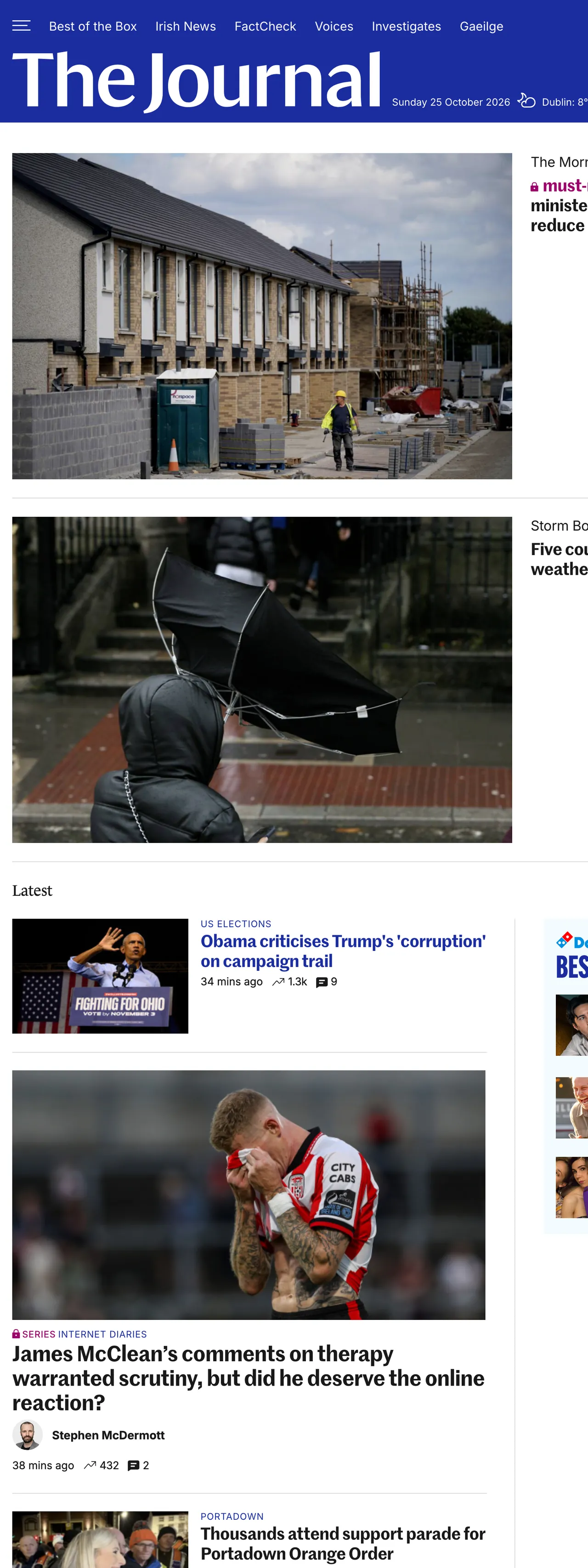 Screenshot of the TheJournal.ie front page