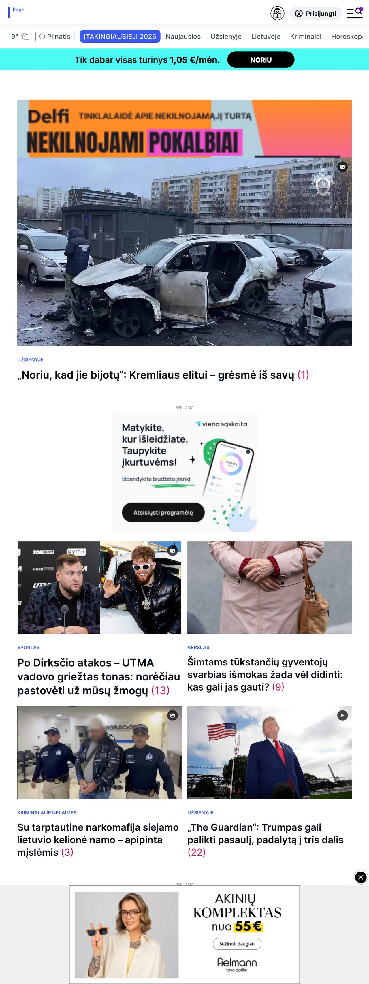 Screenshot of the Delfi front page
