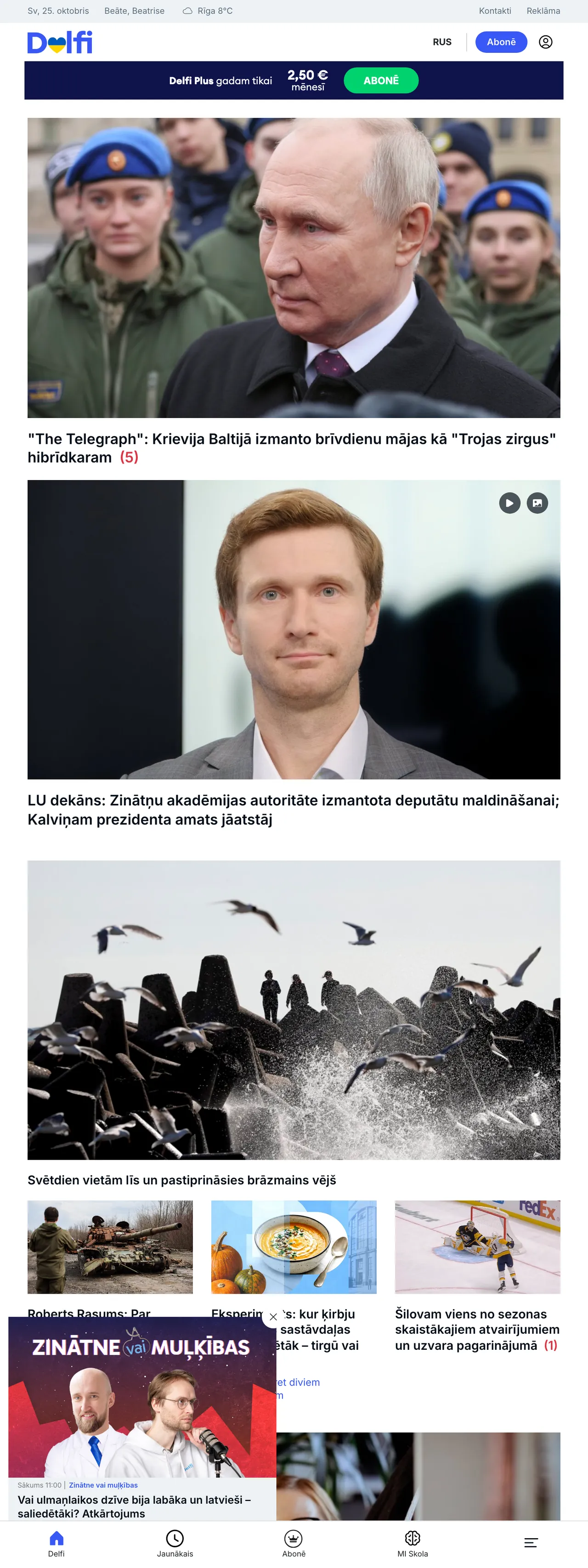 Screenshot of the Delfi front page