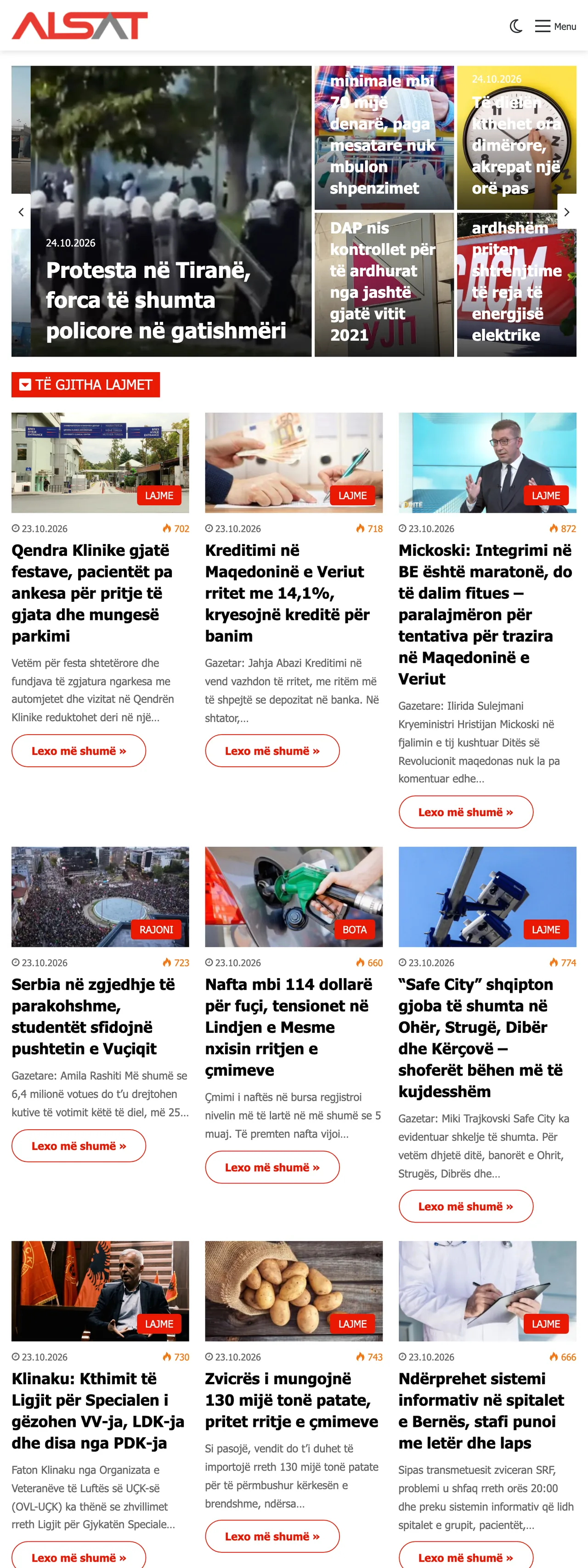 Screenshot of the ALSAT front page